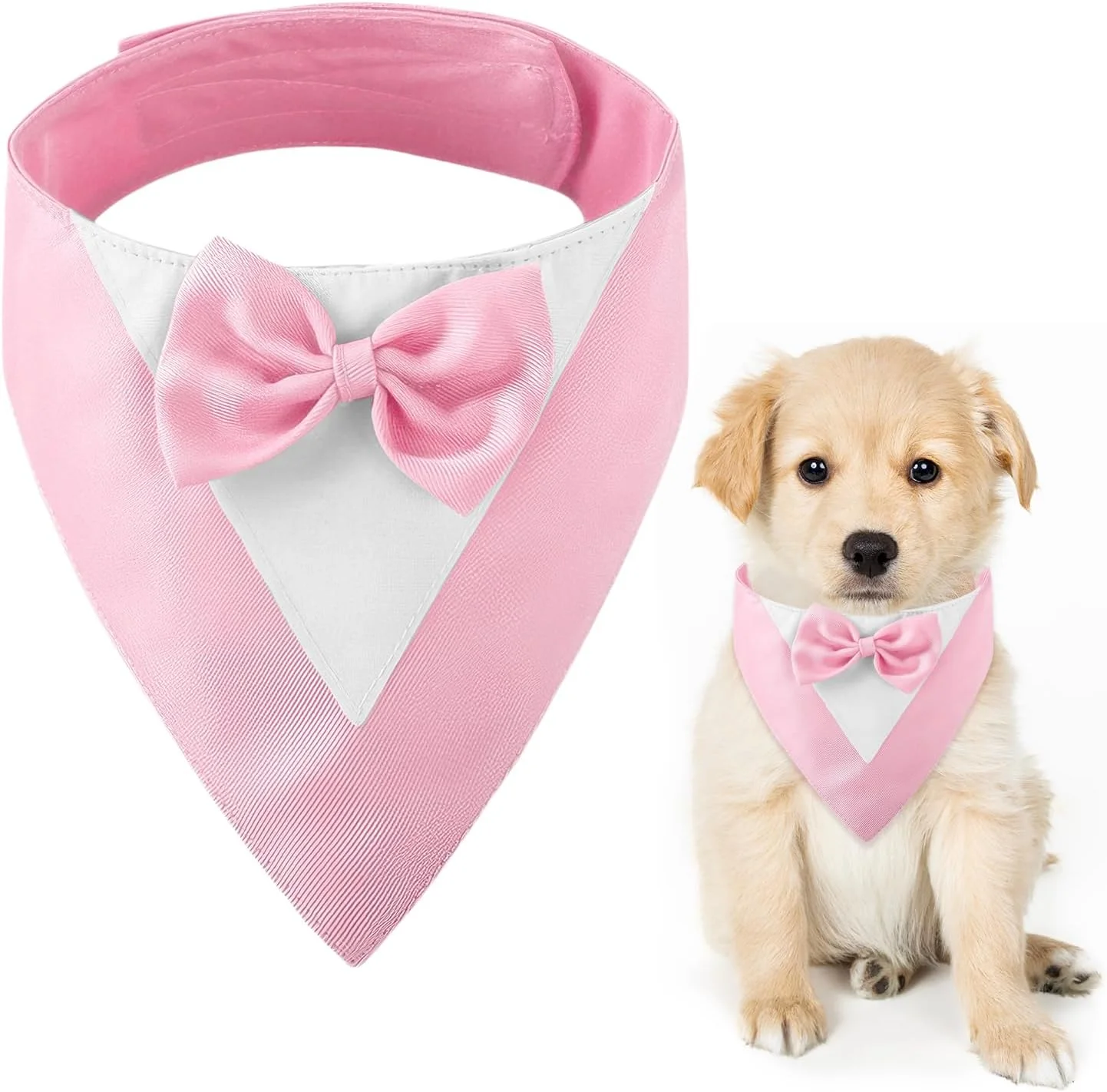 لباس تاکسیدو سگ با پاپیون، یقه دستمال گردن مجلسی برای سگ های متوسط، کت و شلوار سگ برای عروسی، نامزدی و تولد (گردن: 35-45 سانتی متر، صورتی)