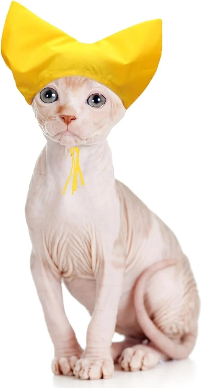 کلاه دوش ضد آب گربه، قابل استفاده مجدد با بند قابل تنظیم و محافظ گوش برای گربه ها و سگ های خانگی (زرد)