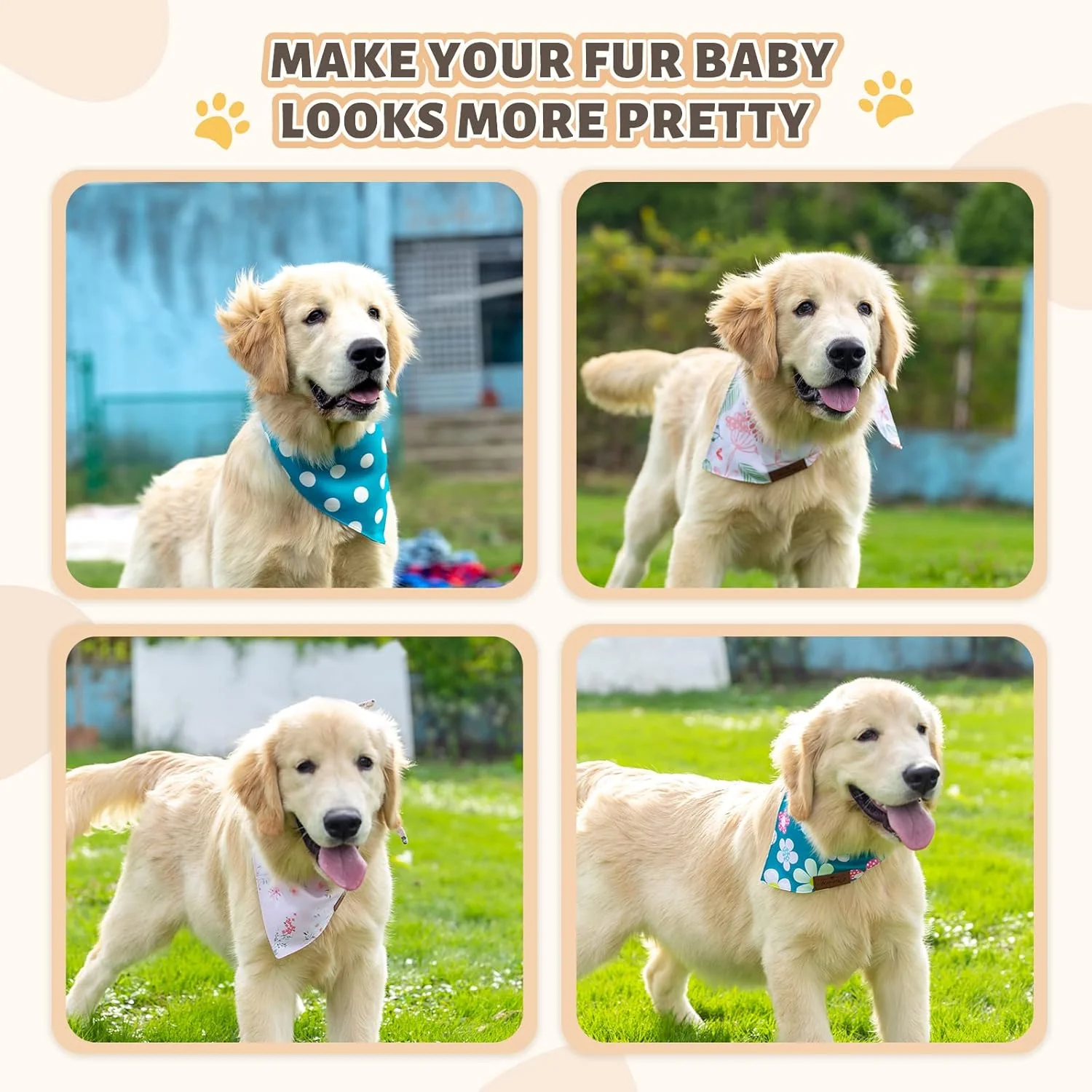 دستمال گردن سگ چارسی، بسته 4 عددی - دستمال گردن پاییزی برای سگ های پسر و دختر، دستمال گردن سگ قابل تنظیم، بادوام، طراحی منحصر به فرد - گل های رنگارنگ بزرگ