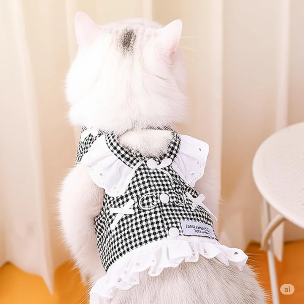 لباس حیوانات خانگی با طرح چهارخانه، طراحی چین‌دار، لباس سگ و گربه تابستانی، لباس تنفسی سگ کوچک و متوسط