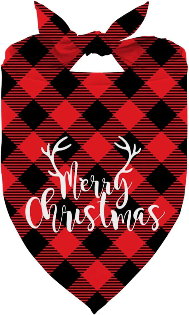 دستمال گردن سگ طرح کریسمس، شال حیوانات خانگی طرح بوفالو با الگوی شاخ گوزن، دستمال گردن مثلثی قابل تنظیم سگ، مناسب برای حیوانات خانگی کوچک و متوسط