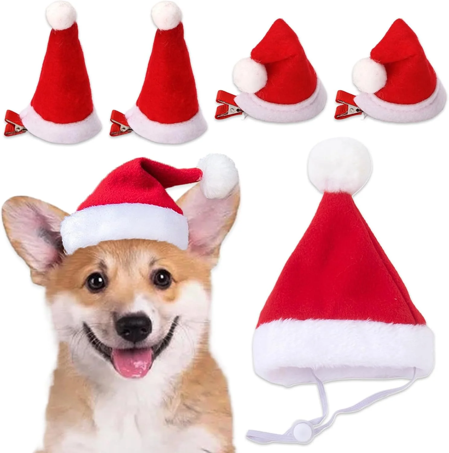 5 عدد گیره موی کلاه بابانوئل، اکسسوری موی جشن کریسمس، بند چانه قابل تنظیم، لوازم تزئینی حیوانات خانگی سگ و گربه کوچک 5 عدد گیره موی کلاه بابانوئل، اکسسوری موی جشن کریسمس، بند چانه قابل تنظیم، لوازم تزئینی حیوانات خانگی سگ و گربه کوچک