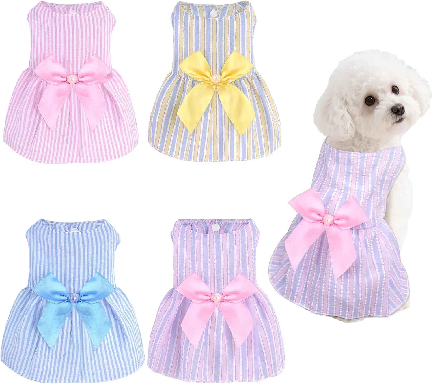 چهار عدد پیراهن سگ پاپیونی Choyaxo، پیراهن های سگ زیبا، لباس حیوانات خانگی، دامن توله سگ، لباس تابستانی حیوانات خانگی برای توله سگ و گربه های کوچک