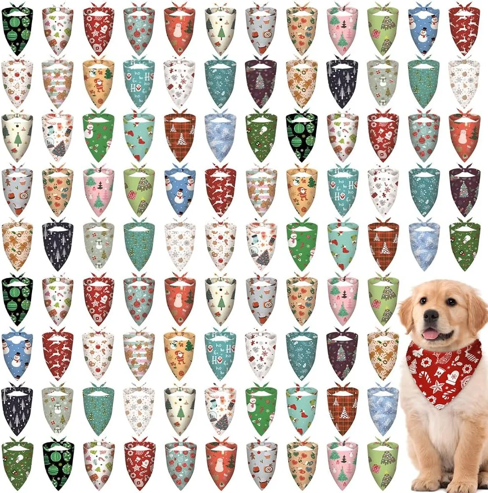 100 عدد دستمال گردن سگ کریسمس، روسری مثلثی رنگارنگ، دستمال گردن حیوانات خانگی برای سگ های کوچک، متوسط و بزرگ پسر و دختر، دستمال گردن تعطیلات قابل تنظیم 100 عدد دستمال گردن سگ کریسمس، روسری مثلثی رنگارنگ، دستمال گردن حیوانات خانگی برای سگ های کوچک، متوسط و بزرگ پسر و دختر، دستمال گردن تعطیلات قابل تنظیم