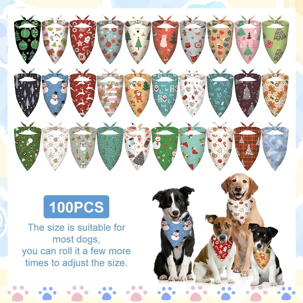 100 عدد دستمال گردن سگ کریسمس، روسری مثلثی رنگارنگ، دستمال گردن حیوانات خانگی برای سگ های کوچک، متوسط و بزرگ پسر و دختر، دستمال گردن تعطیلات قابل تنظیم 100 عدد دستمال گردن سگ کریسمس، روسری مثلثی رنگارنگ، دستمال گردن حیوانات خانگی برای سگ های کوچک، متوسط و بزرگ پسر و دختر، دستمال گردن تعطیلات قابل تنظیم