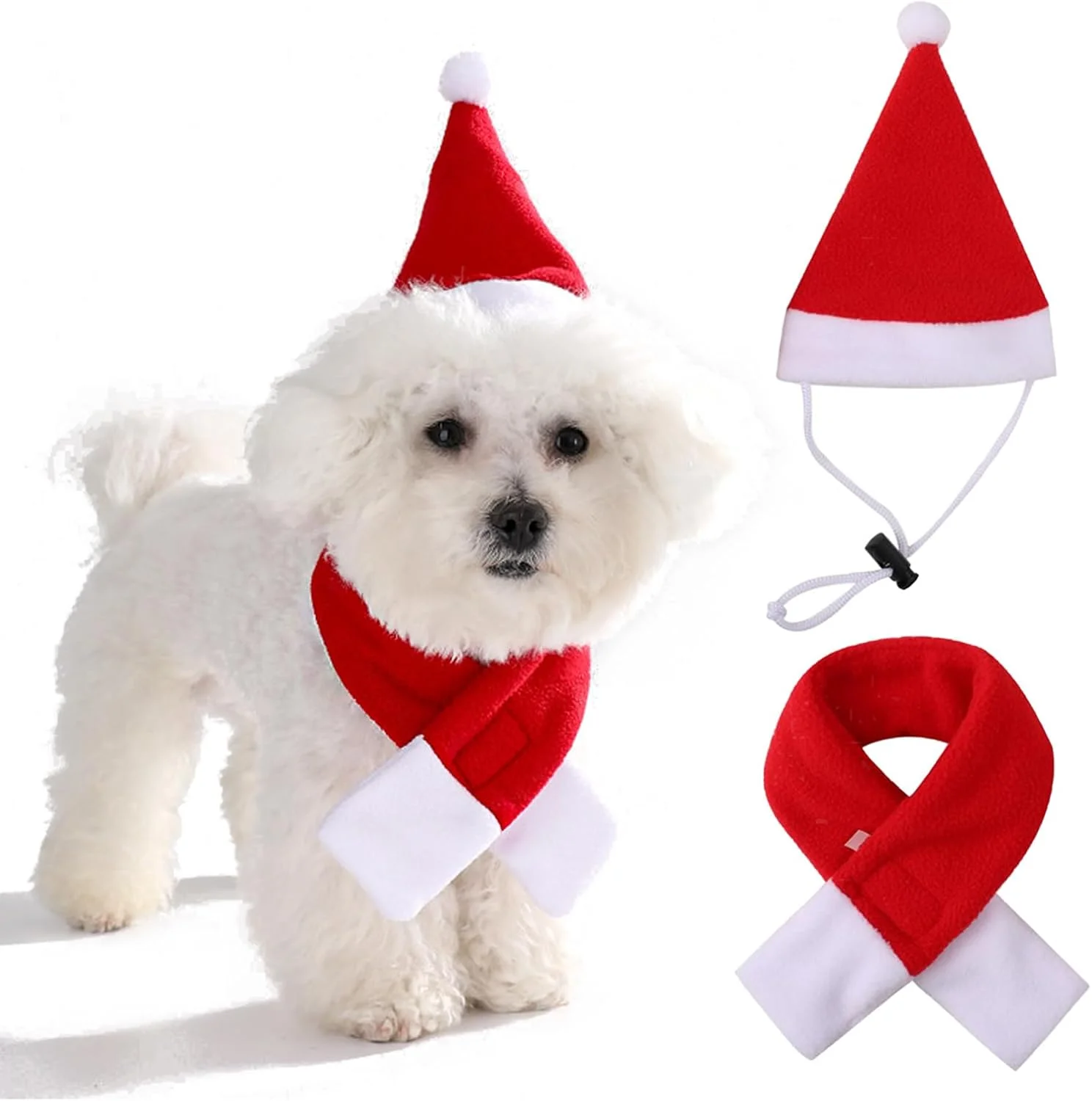 ست کلاه بابانوئل و شال گردن کریسمس گربه، هدیه ای برای حیوانات خانگی کوچک، توله سگ، بچه گربه، سگ، لباس کریسمس
