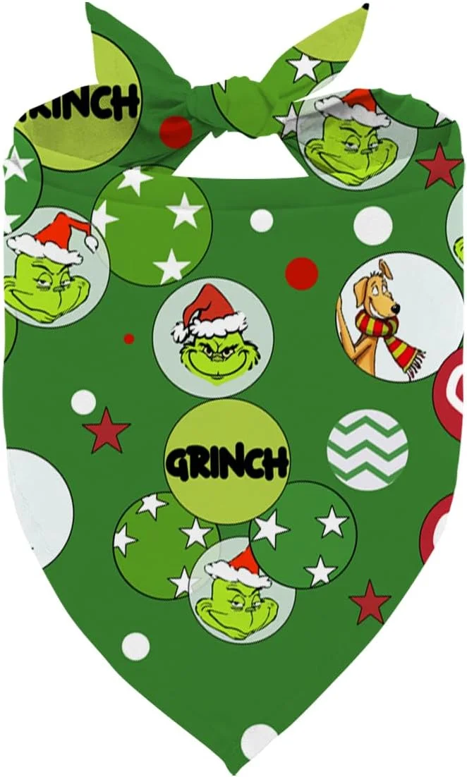 دستمال گردن سگ کریسمس، دستمال گردن توله سگ بامزه سبز، دستمال سر حیوانات خانگی تعطیلات با طرح کارتونی بابانوئل، دستمال گردن حیوانات خانگی مهمانی کریسمس برای سگ های کوچک و متوسط