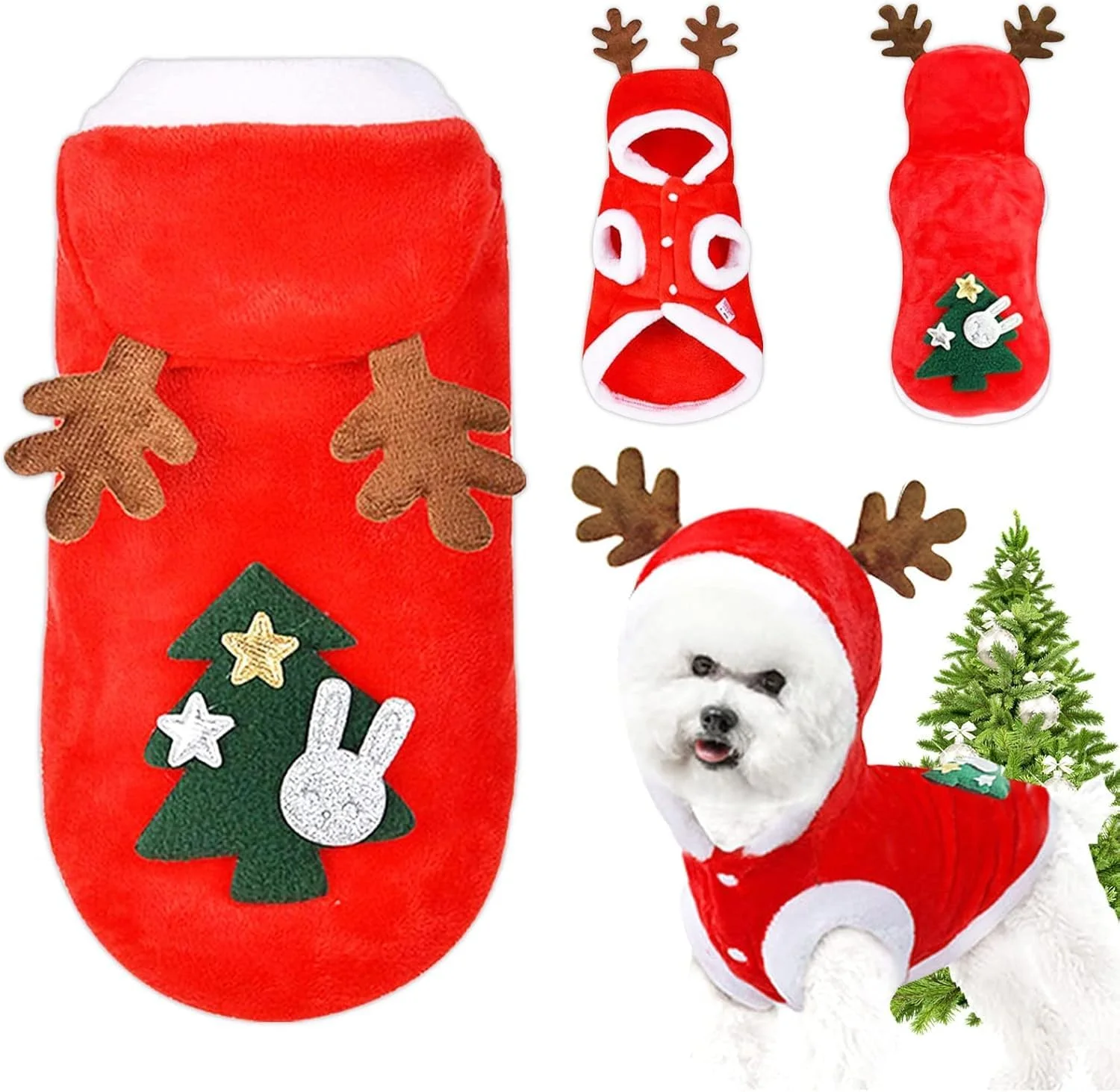 لباس کریسمس سگ، ژاکت گرم مخصوص حیوانات خانگی، لباس هودی زمستانی گرم با طرح گوزن شمالی و بابانوئل برای توله سگ، لباس سرهمی برای سگ و گربه های کوچک و متوسط، مناسب مهمانی و ایفای نقش