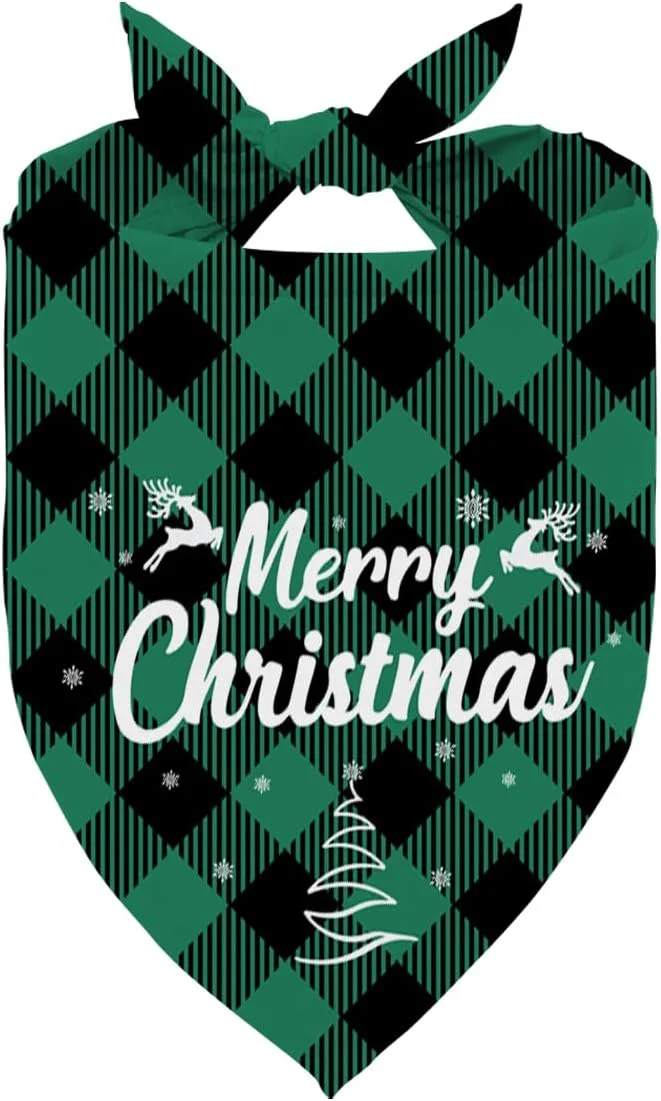 دستمال گردن سگ طرح کریسمس، شال گردن حیوانات خانگی چهارخانه سبز کلاسیک با طرح گوزن، دستمال گردن تعطیلات برای سگ و گربه کوچک و متوسط، روسری مثلثی حیوانات خانگی، برای سگ ها