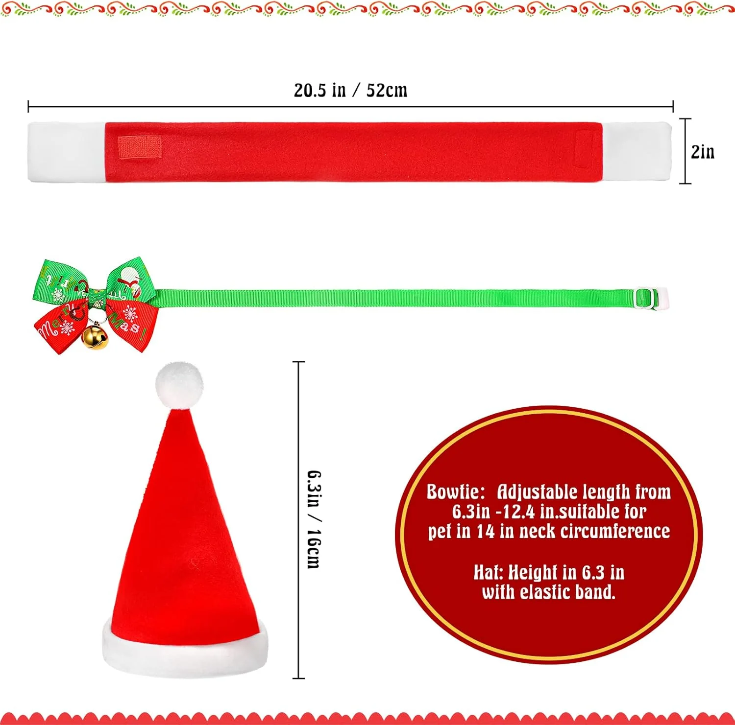 ست کلاه بابانوئل و شال گردن گربه کریسمس، لباس حیوانات خانگی، کلاه کریسمس، شال گردن، پاپیون و قلاده زنگوله دار، مناسب سگ، گربه و توله سگ، لباس های کریسمس، مهمانی و لباس های فانتزی