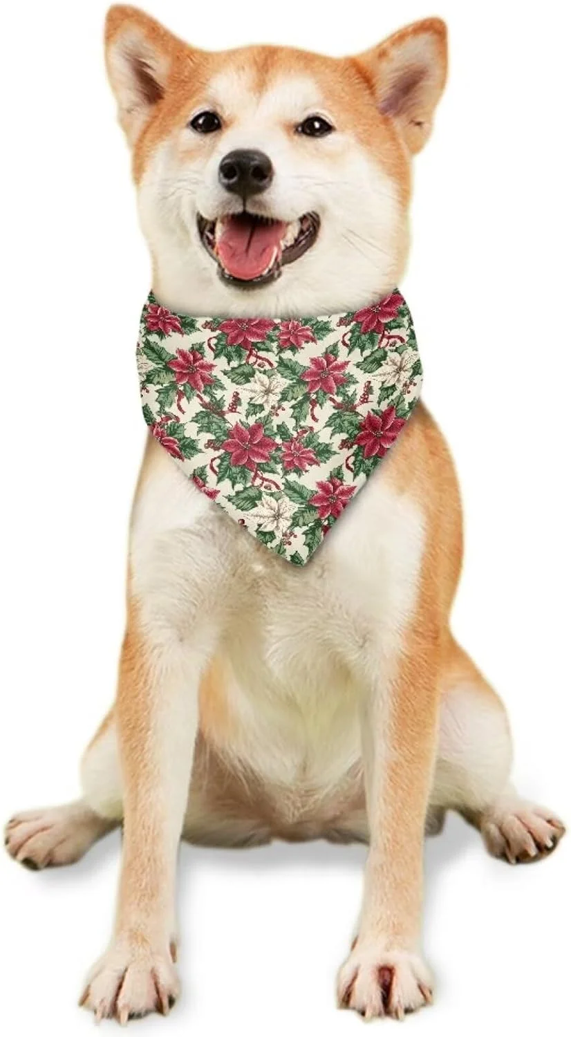 دستمال گردن سگ طرح کریسمس هالی، 1 عدد، روسری سگ طرح گل، دستمال گردن تعطیلات برای سگ های کوچک، متوسط، بزرگ و خیلی بزرگ