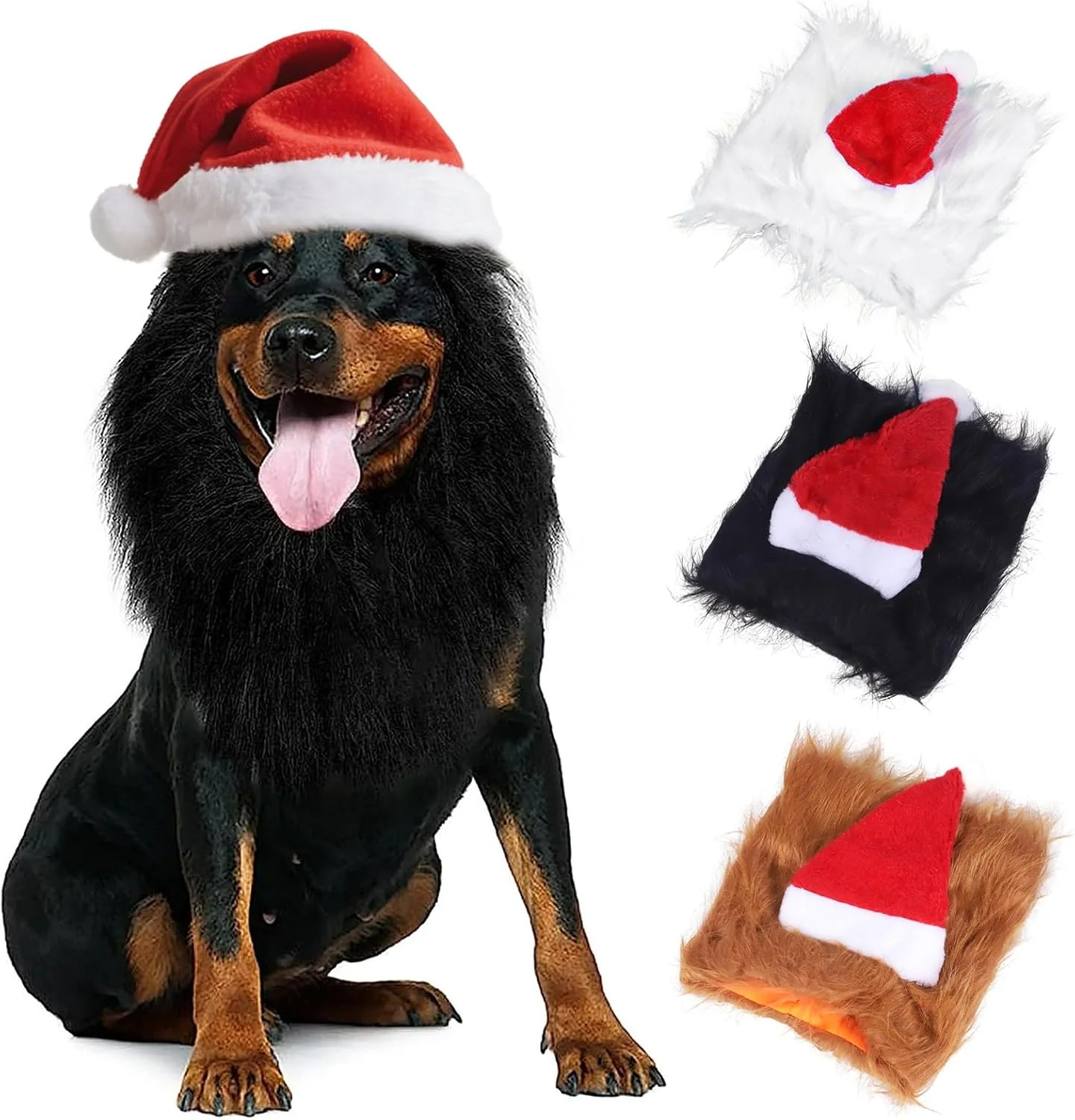 کلاه کریسمس برای سگ ها، کلاه بابانوئل جشن حیوانات خانگی، لباس کریسمس کلاسیک، یال شیر برای گربه سگ، نرم، راحت، تناسب قابل تنظیم، لوازم جانبی تعطیلات برای عکس های خانوادگی