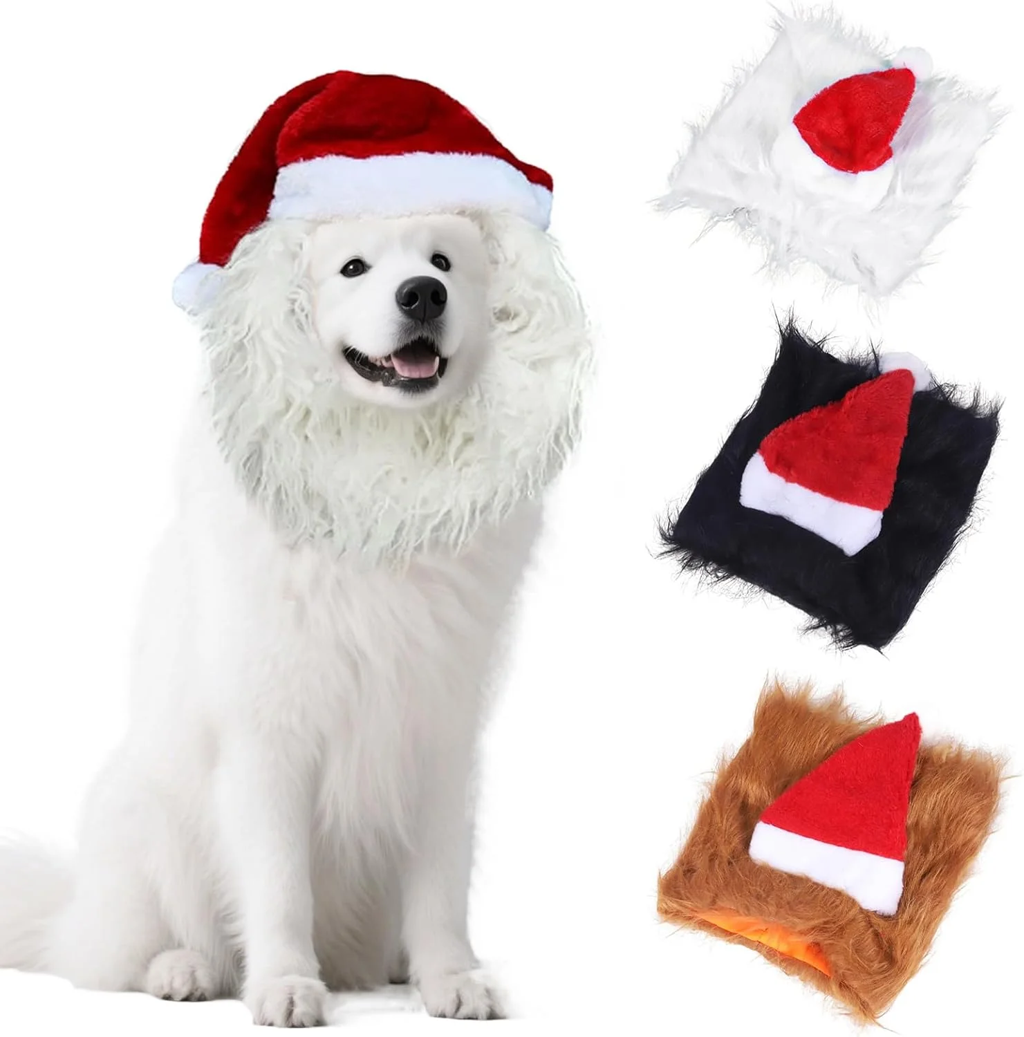 کلاه کریسمس برای سگ ها، کلاه بابانوئل جشن حیوانات خانگی، لباس کلاسیک کریسمس، یال شیر برای گربه سگ، نرم، راحت، با قابلیت تنظیم، لوازم جانبی تعطیلات برای عکس های خانوادگی