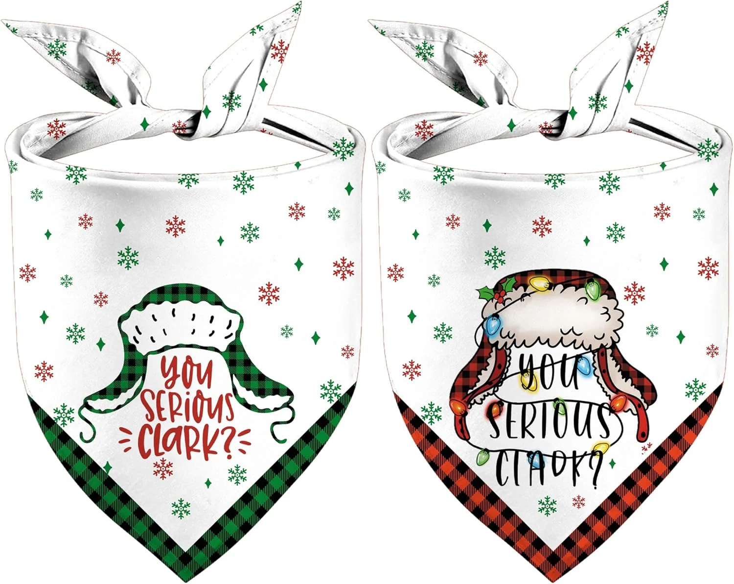 دستمال گردن سگ کریسمس، بسته 2 عددی، طرح دانه های برف و ریسه چراغ، دستمال گردن سگ طرح کریسمس مبارک، دو طرفه، مناسب تعطیلات سال نو، هدیه حیوانات خانگی
