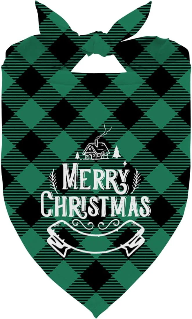 دستمال گردن سگ طرح کریسمس، شال گردن سگ چهارخانه بوفالو سبز کلاسیک با طرح مزرعه، دستمال گردن مثلثی قابل تنظیم سگ، دستمال سر حیوانات خانگی مهمانی کریسمس، دستمال گردن توله سگ زیبا و فانتزی