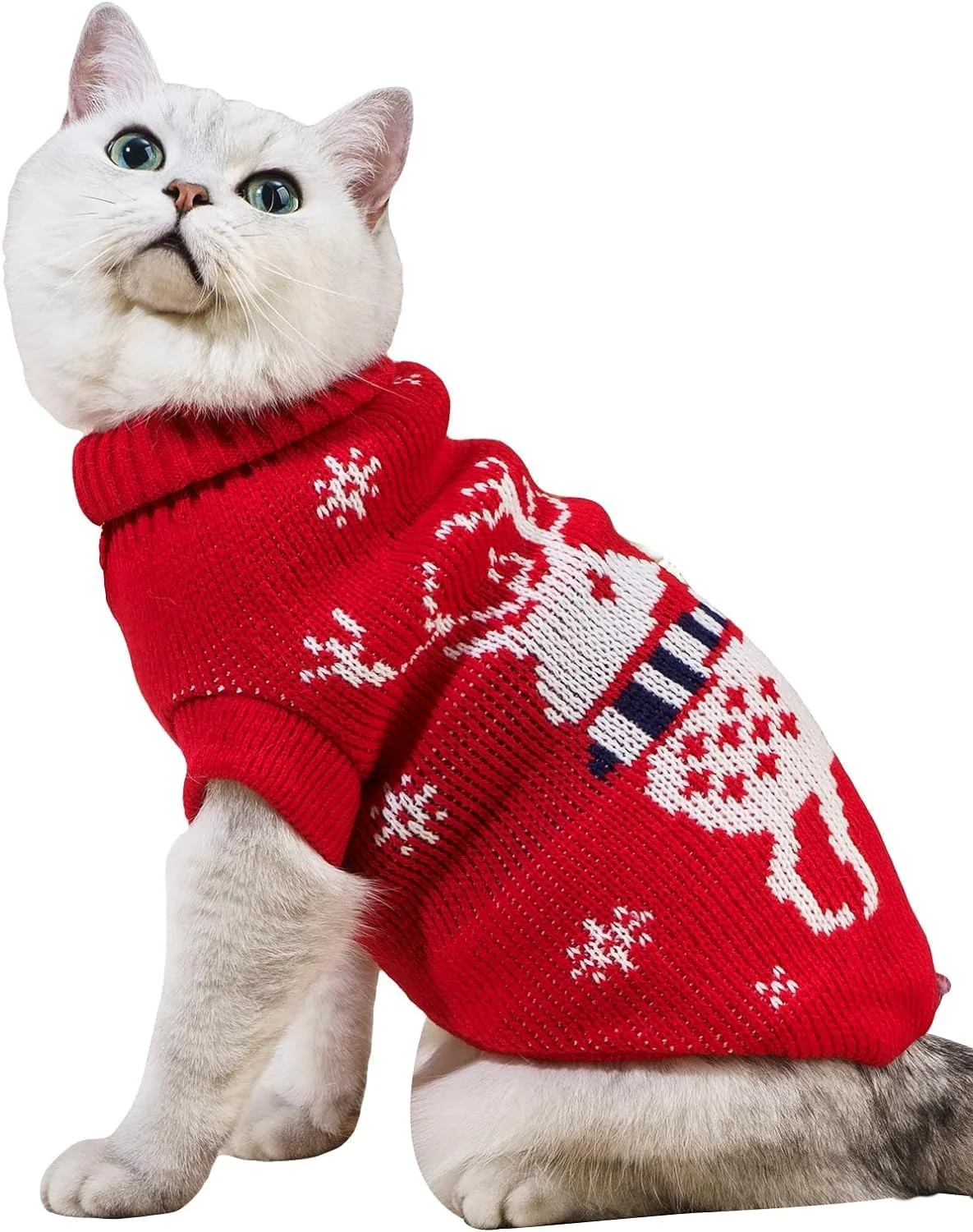 لباس بافتنی سگ با طرح کریسمس و گوزن شمالی مناسب تعطیلات (قرمز، سایز L)