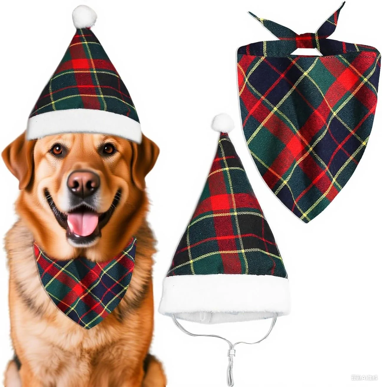 کلاه کریسمس، کلاه بابانوئل، کلاه سگ، شال گردن قرمز زمستانی برای حیوانات خانگی، لباس مهمانی جشن کریسمس