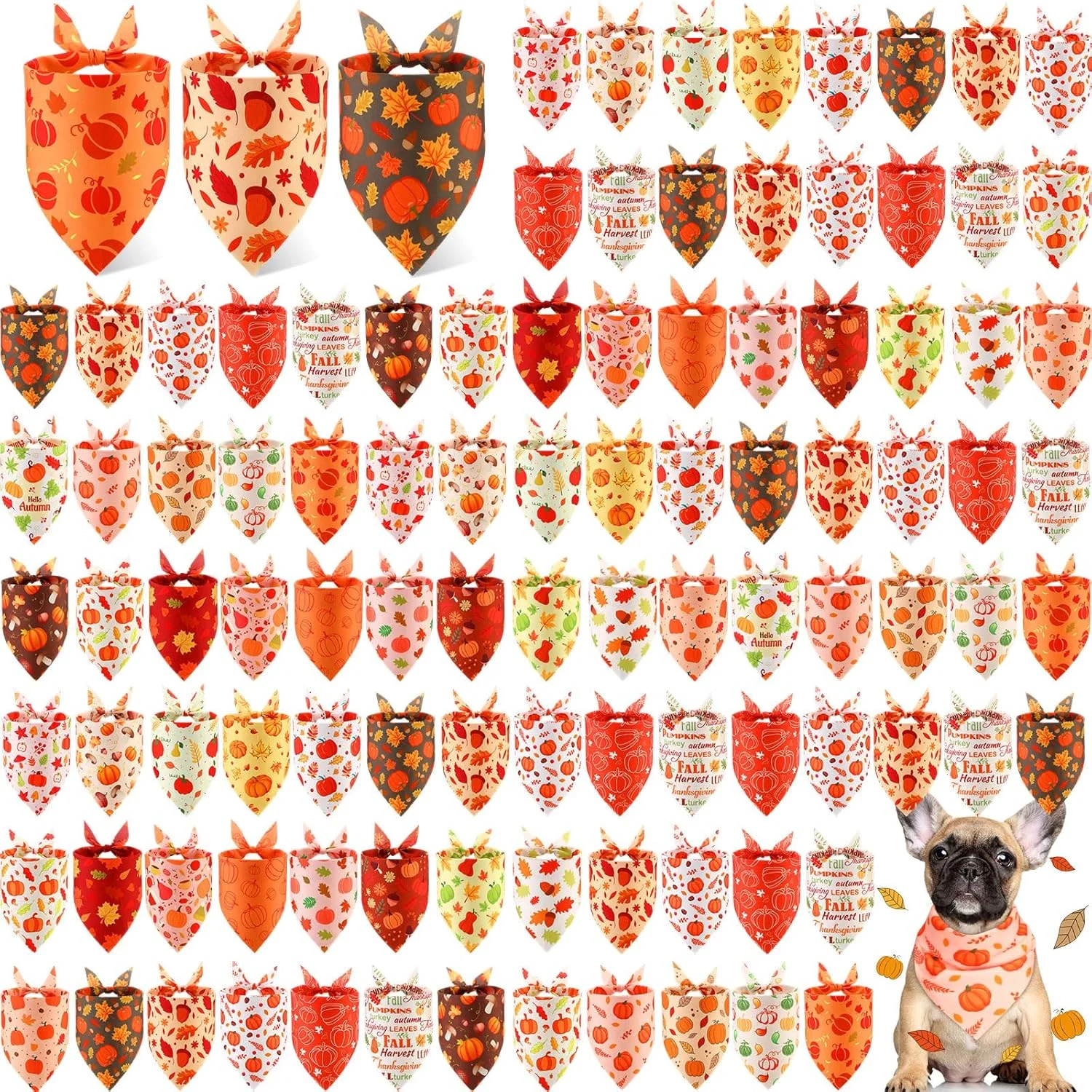 چونفول 100 عدد دستمال گردن سگ طرح پاییز، دستمال سه گوش حیوانات خانگی با طرح کدو تنبل، ست دستمال سر برای سگ های کوچک و بزرگ، لوازم جانبی لباس شکرگزاری (65x45x45 سانتی متر)