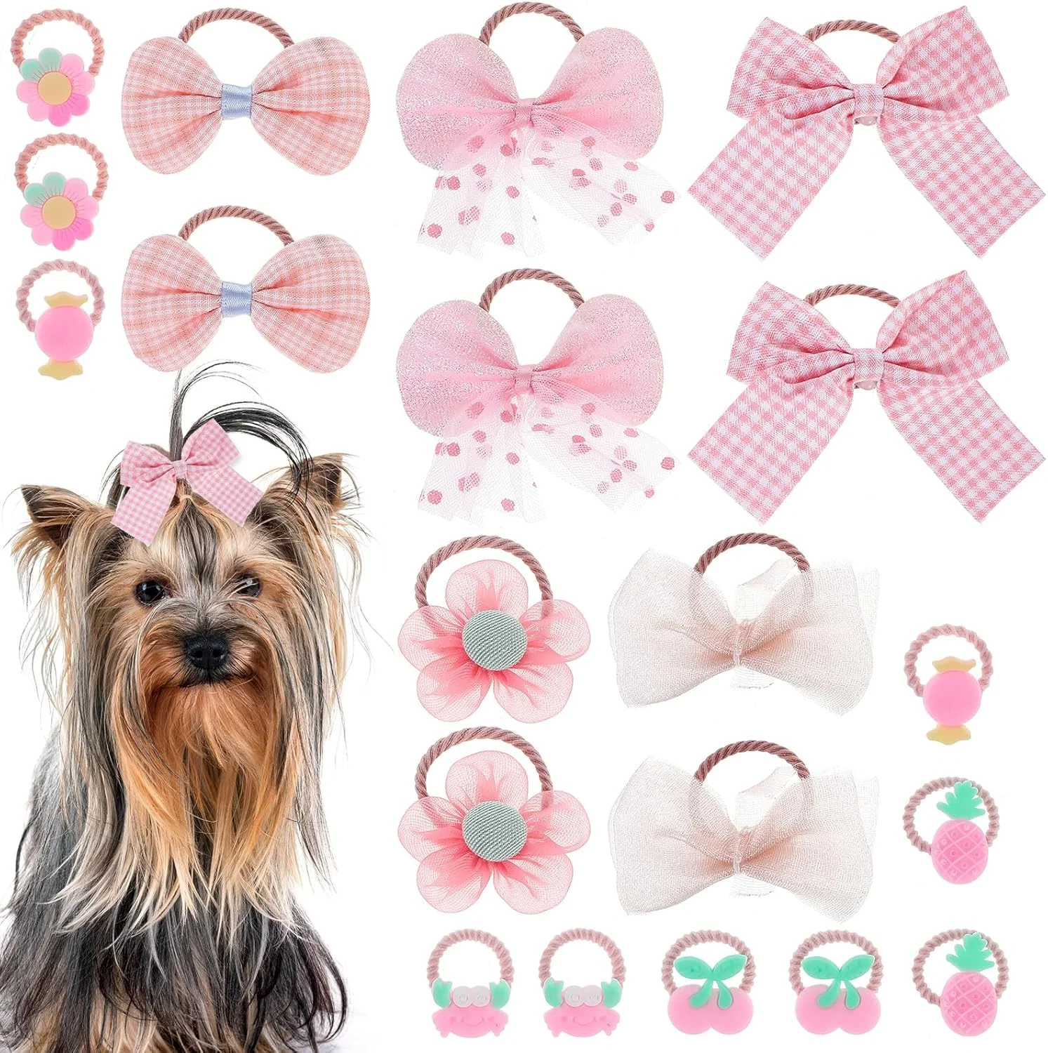 CIATBYYJ 20 عدد پاپیون موی سگ صورتی کوچک با کش مو، پاپیون های زیبا برای سگ های کوچک، پاپیون مو فله ای، لوازم جانبی مو برای توله سگ ها یورکی تدی