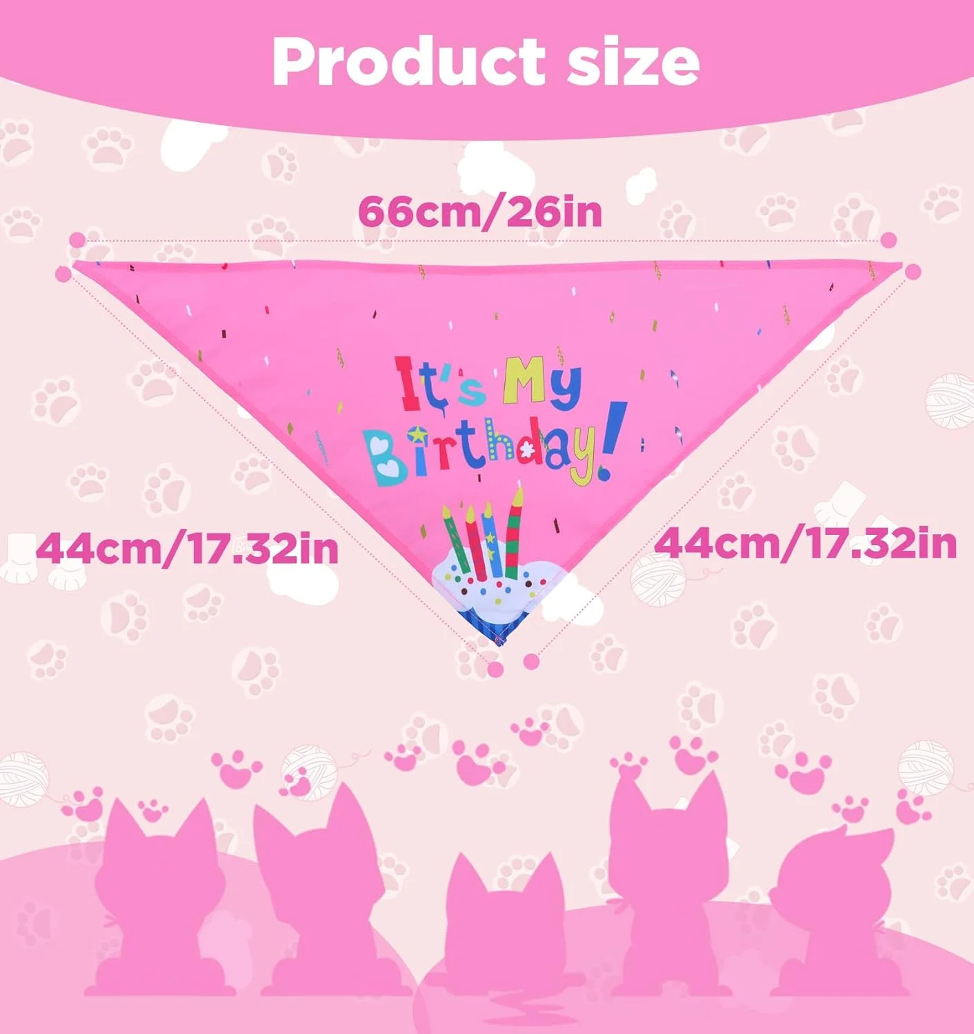 دستمال گردن سگ طرح تولد، دستمال گردن مثلثی بلند 66 سانتی متری مناسب سگ های سایز مختلف، دستمال گردن سگ برای حیوانات خانگی کوچک، متوسط و بزرگ - صورتی