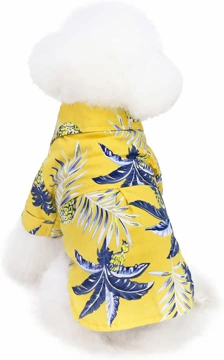 لباس سگ پیراهن هاوایی طرح درخت نارگیل، تاپ و جلیقه خنک تابستانی ساحلی برای سگ های کوچک، توله سگ و گربه (زرد، M)