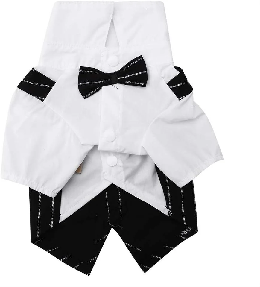 لباس سگ توله سگ، پارچه راه راه خنده دار، کت و شلوار تجاری مد سگ خانگی، لباس تدی برای مهمانی با تم عروسی (M)