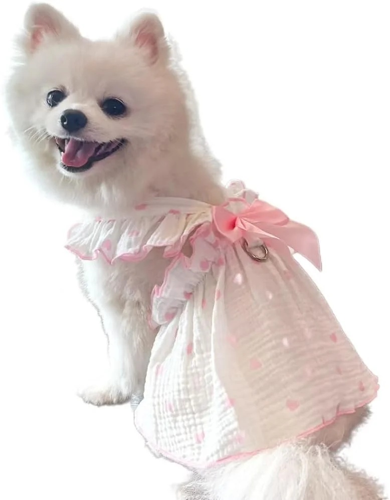 لباس سگ دامن توله سگ لباس سگ دامن پرنسسی لباس عروسی پنبه ای لباس پاپیون لوکس برای سگ دخترانه کوچک (صورتی، XS)