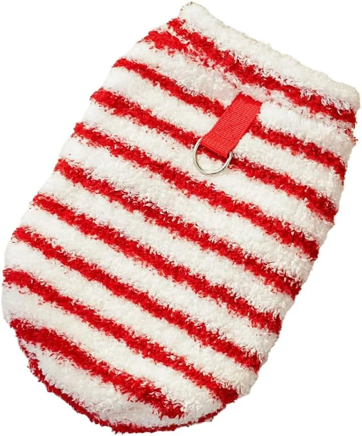 لباس سگ پشمی بلند، طرح راه راه ساده، مناسب فصول سرد برای سگ و گربه های کوچک و متوسط