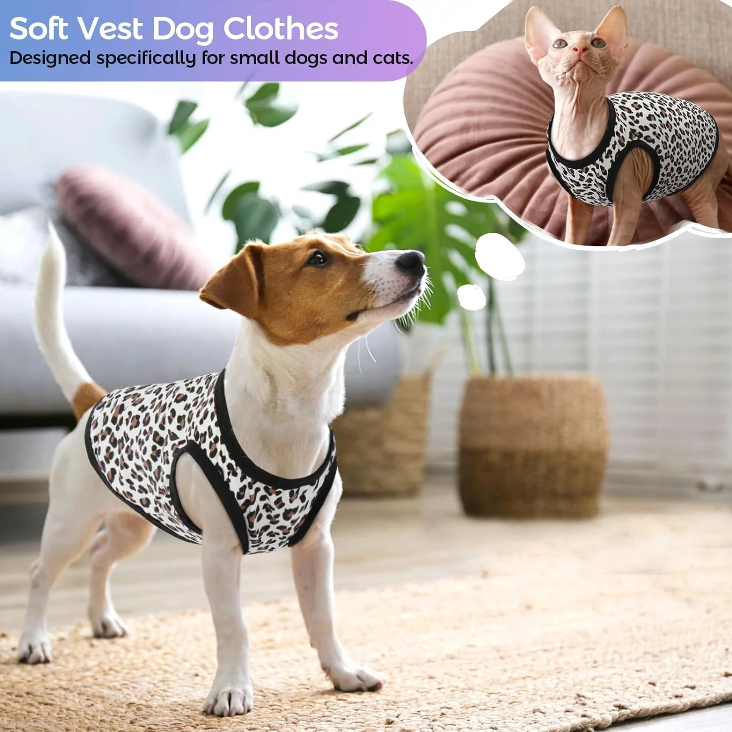 لباس سگ، لباس نرم برای سگ های خیلی کوچک، تی شرت بدون آستین سگ ها، جلیقه، لباس سگ تابستانی حیوان خانگی زیبا، لباس خواب سگ (پلنگی، S)