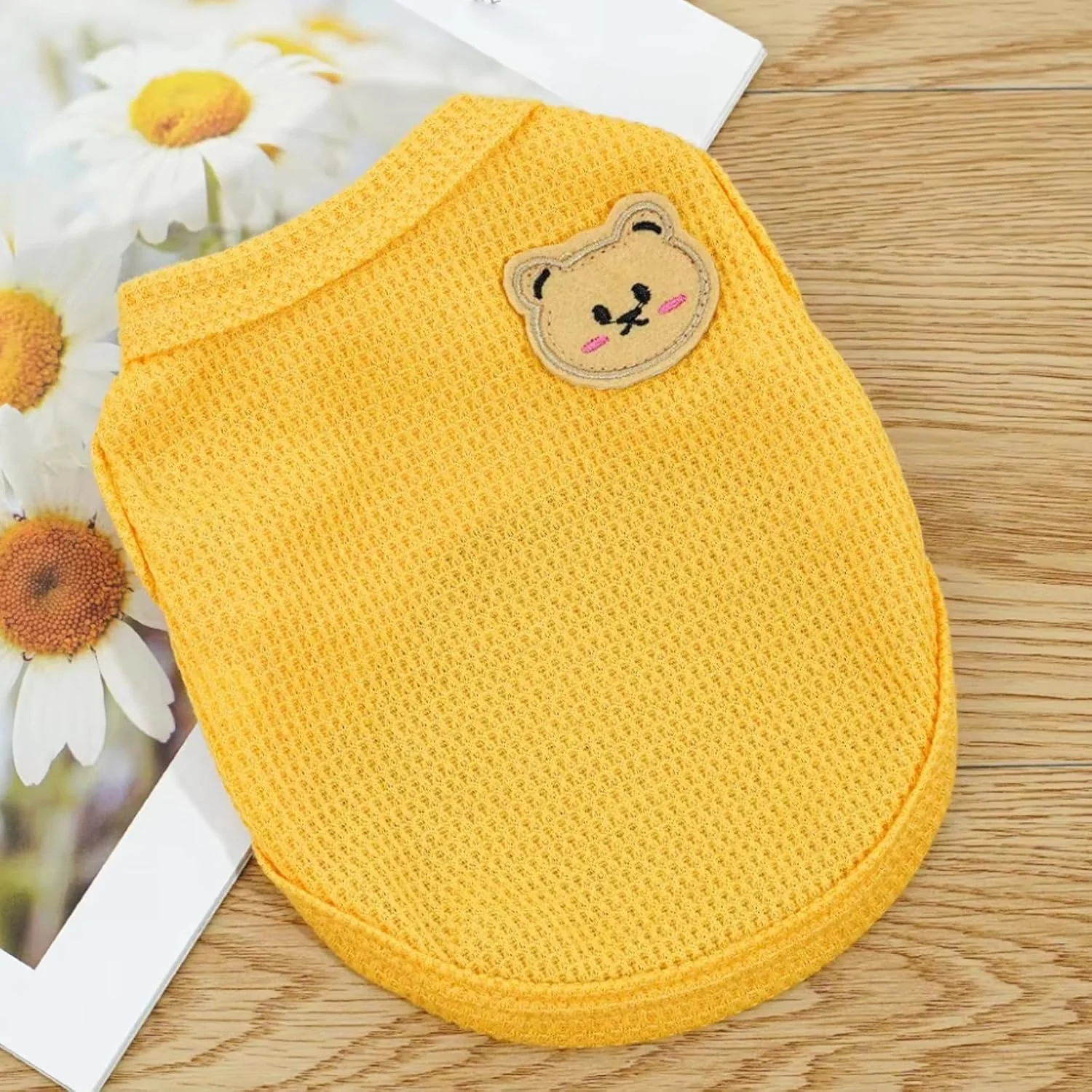 لباس حیوانات خانگی، لباس سگ و گربه، جلیقه وافل جدید بهاره و تابستانه برای سگ های کوچک و متوسط، لباس سگ تدی بیچون 1 عدد زنجبیلی سایز XL