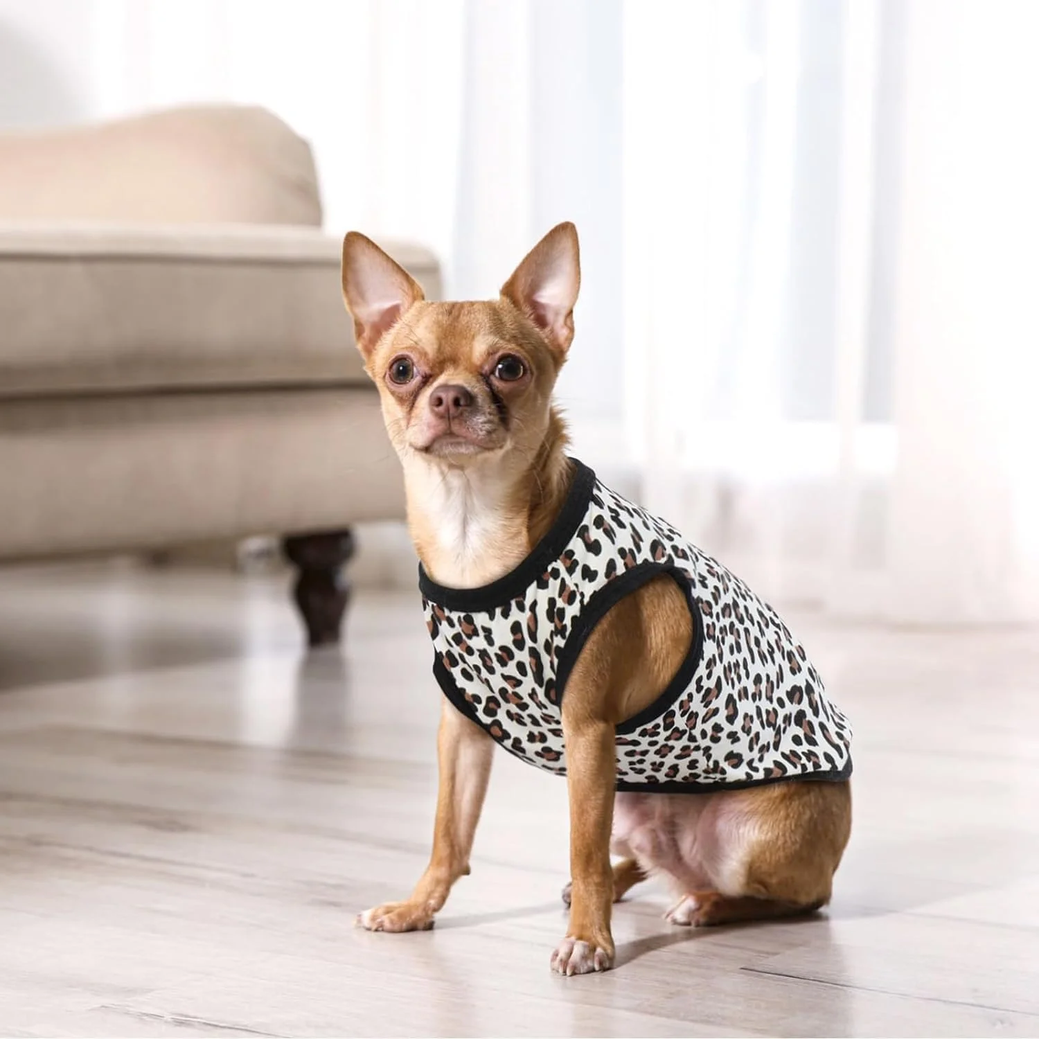 لباس سگ، لباس نرم برای سگ های خیلی کوچک، تی شرت بدون آستین سگ ها، جلیقه، لباس سگ تابستانی حیوان خانگی زیبا، لباس خواب سگ (پلنگی، S)