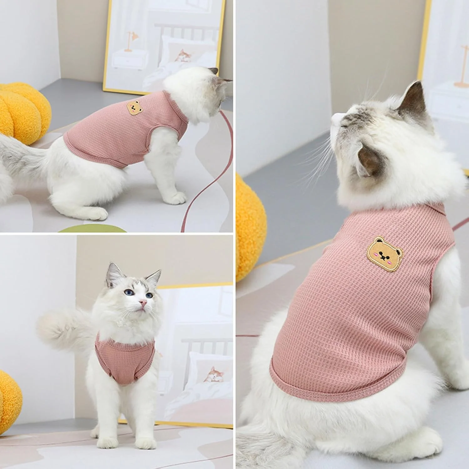 لباس حیوانات خانگی، لباس گربه و سگ، جلیقه های وافل جدید بهاره و تابستانی حیوانات خانگی، سگ های کوچک و متوسط، لباس سگ تدی بیچون 1 عدد صورتی XL