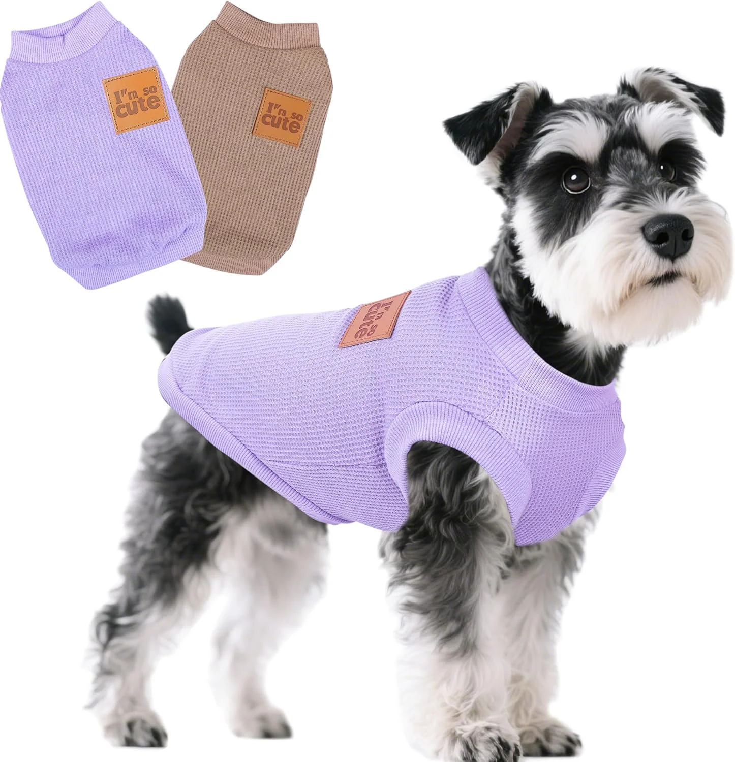 ست 2 عددی تیشرت سگ، لباس سگ برای سگ های کوچک، تیشرت های توله سگ وافل تابستانی، لباس های نرم و بدون آستین حیوانات خانگی، لباس سگ سبک وزن متوسط ​​بزرگ، لباس گربه (بنفش + خاکی، خیلی کوچک)