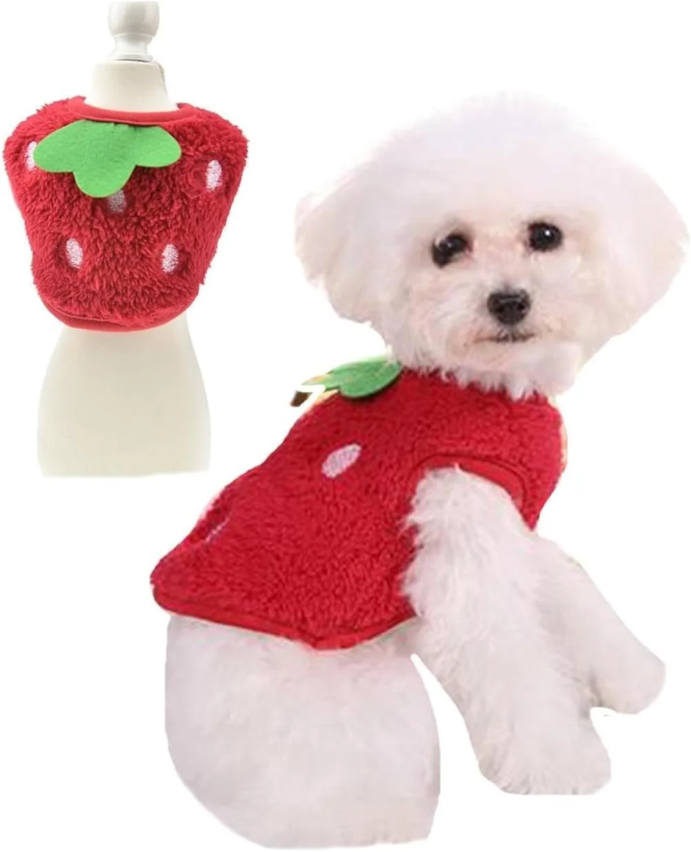 دو بسته لباس سگ و گربه، لباس گرم پشمی زمستانی سگ و توله سگ، پیراهن و جلیقه برای سگ های خیلی کوچک تازه متولد شده (توت فرنگی قرمز بزرگ، 3XS)