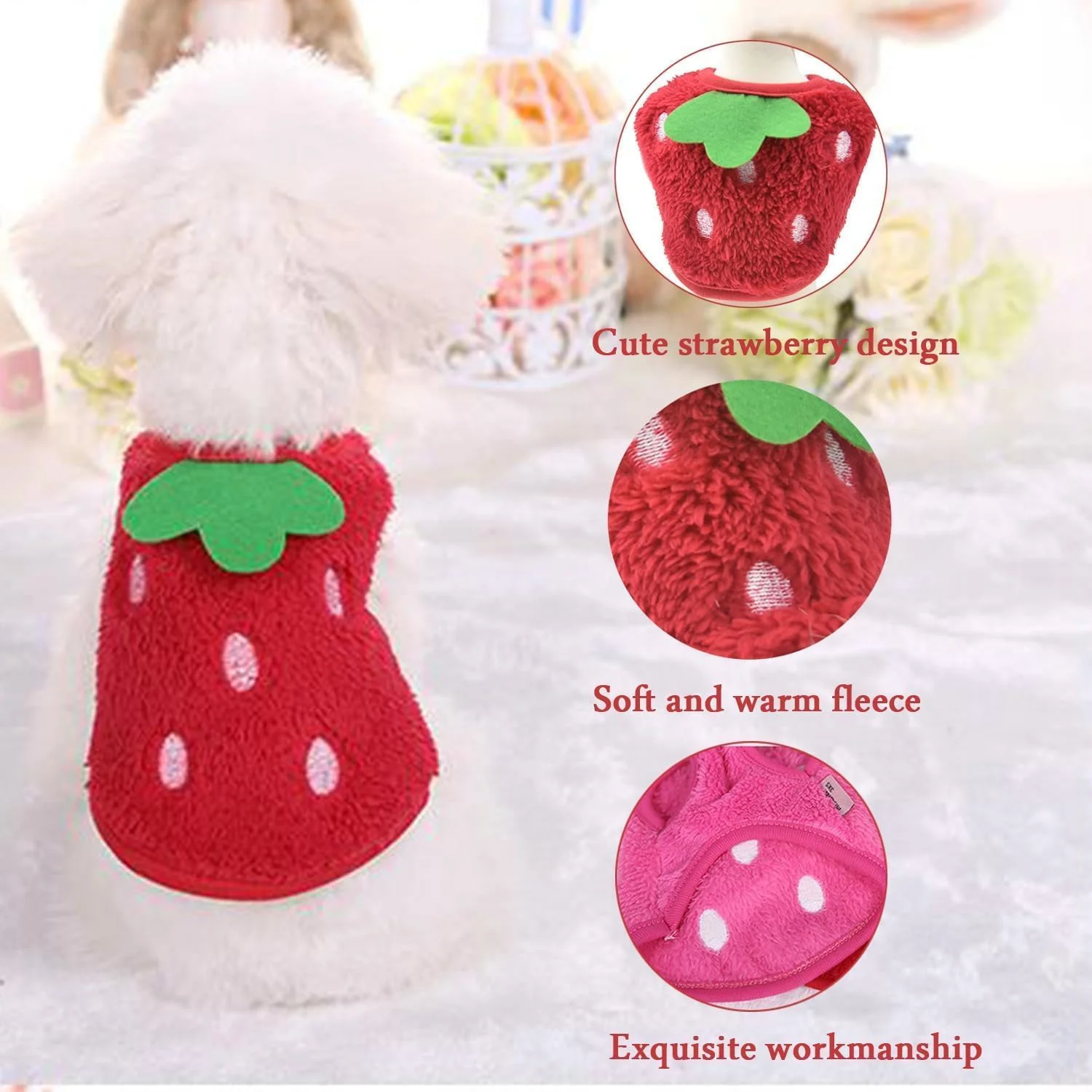 دو بسته لباس سگ و گربه، لباس گرم پشمی زمستانی سگ و توله سگ، پیراهن و جلیقه برای سگ های خیلی کوچک تازه متولد شده (توت فرنگی قرمز بزرگ، 3XS)