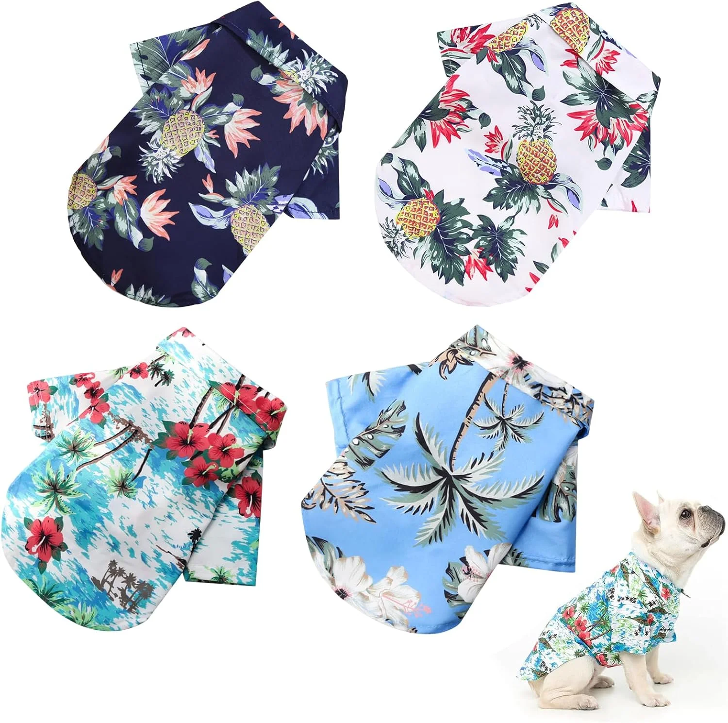 پیراهن سگ برای سگ های کوچک، لباس سگ، پیراهن های هاوایی برای حیوانات خانگی، پیراهن های ساحلی، تی شرت تابستانی تنفسی سگ، آستین کوتاه تابستانی حیوانات خانگی، بسته 4 عددی (L)، مناسب برای 3.5-4.5 کیلوگرم Tokaneit