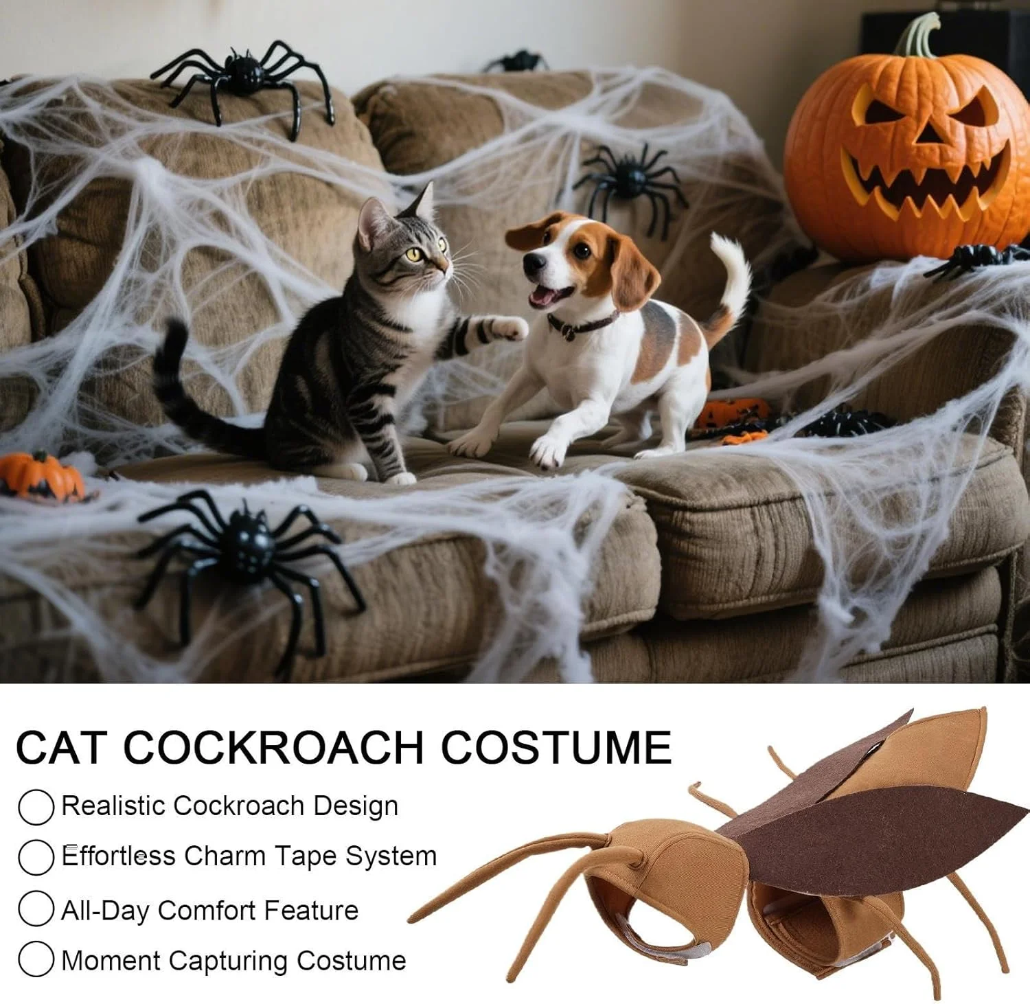 لباس سوسک برای گربه ها | ست شنل بامزه بچه گربه | لوازم جانبی لباس تنفسی واقعی برای لباس مهمانی تعطیلات سگ بچه گربه