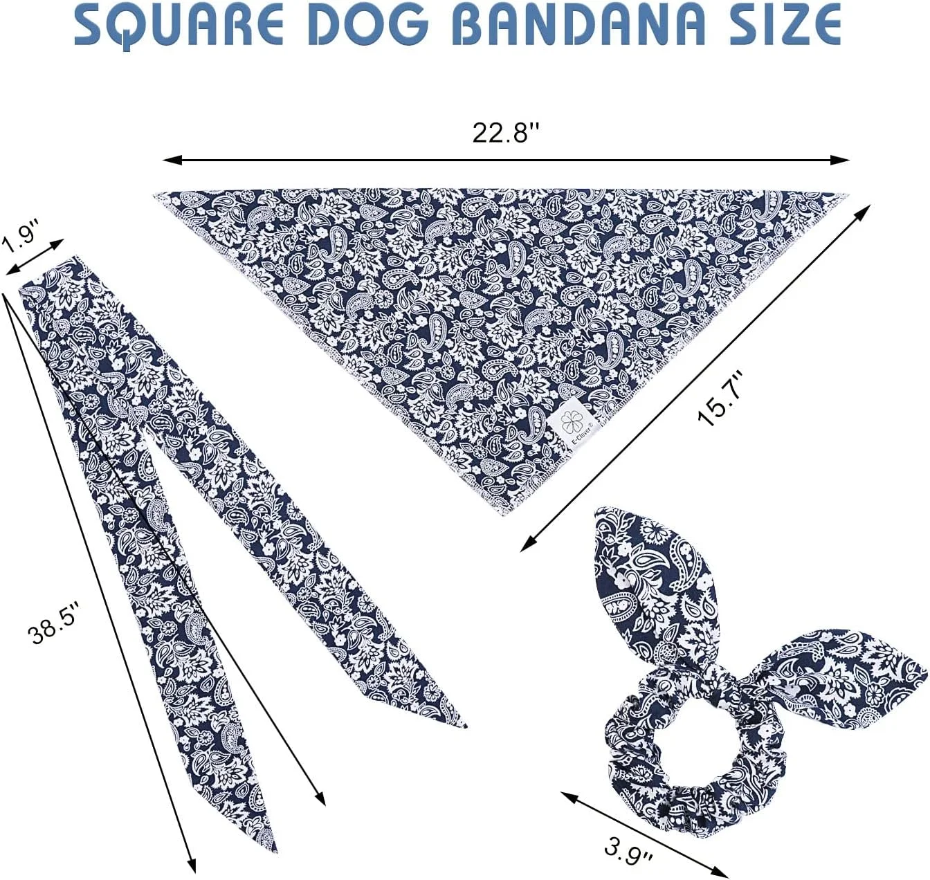 دستمال گردن سگ E-Clover و ست اسکرانچی ست، پیشبند دستمال گردن سگ پسرانه با کش مو و هدبند برای سگ های کوچک، لباس مادر توله سگ آبی