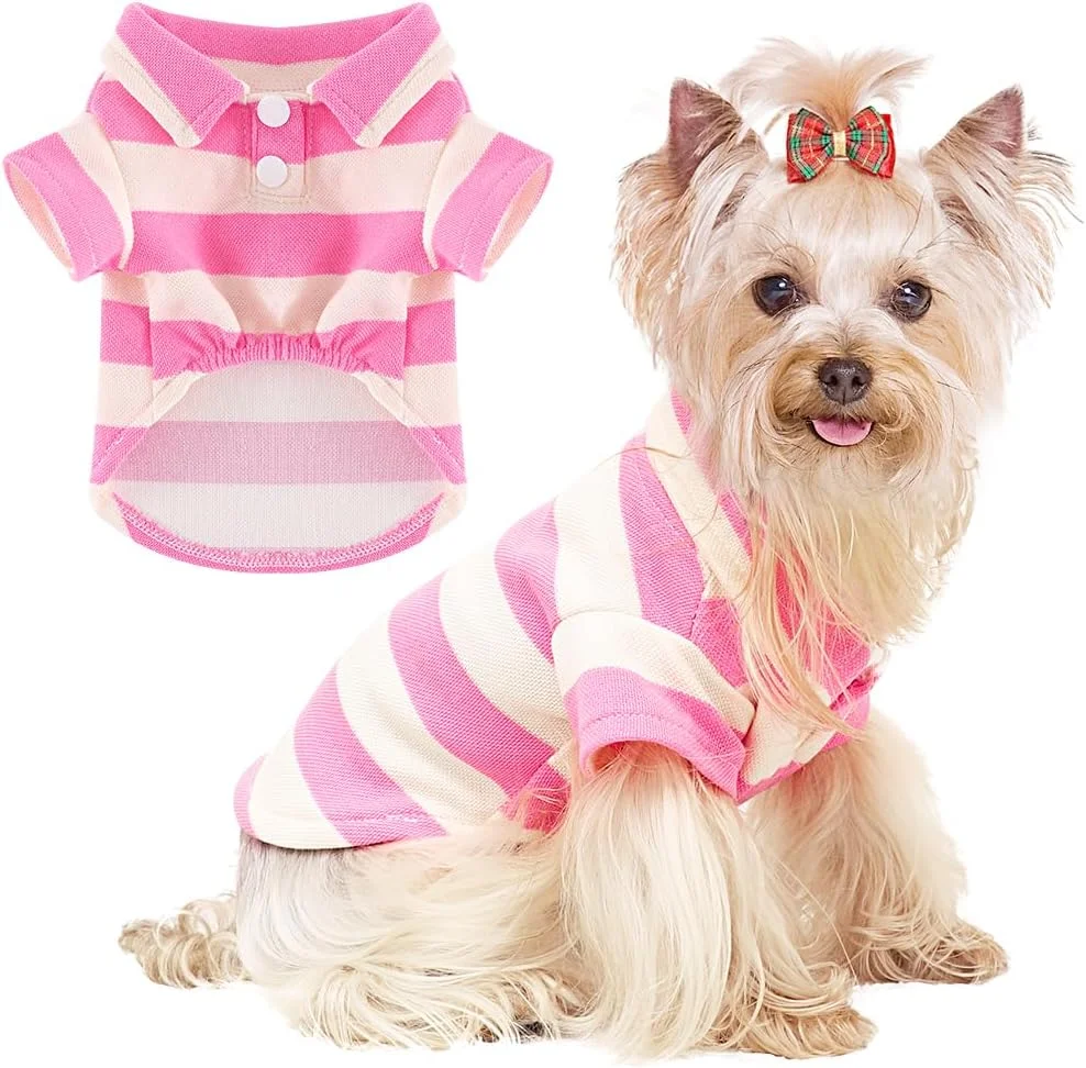 تی‌شرت سگ یقه دار پولو تابستانی لباس حیوانات خانگی برای گربه سگ چی‌واوا پسر دختر لباس سگ تنفسی لباس سگ بامزه لباس توله سگ لباس خنک برای سگ کوچک دخترانه یا پسرانه (صورتی، متوسط)