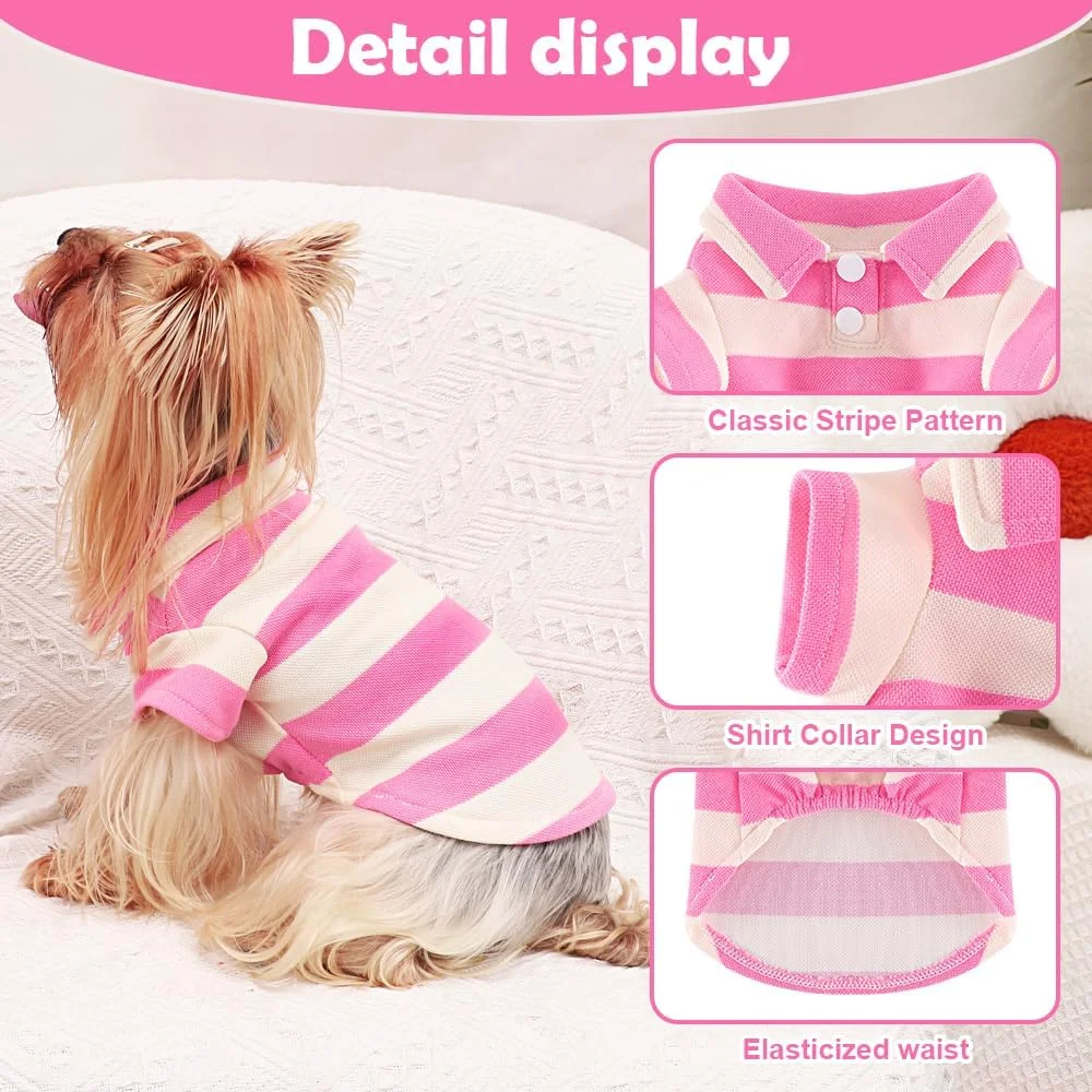 تی‌شرت سگ یقه دار پولو تابستانی لباس حیوانات خانگی برای گربه سگ چی‌واوا پسر دختر لباس سگ تنفسی لباس سگ بامزه لباس توله سگ لباس خنک برای سگ کوچک دخترانه یا پسرانه (صورتی، متوسط)