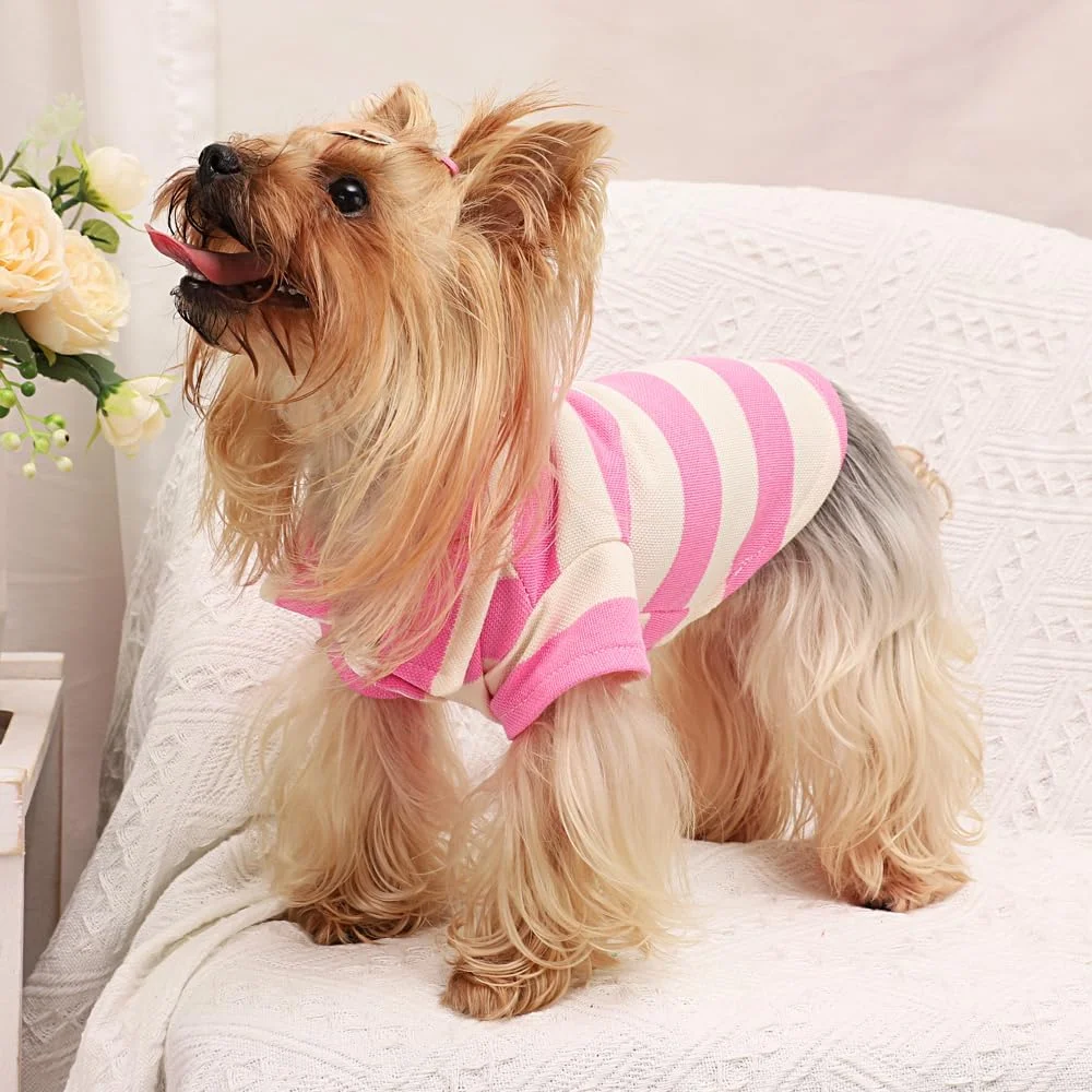 تی‌شرت سگ یقه دار پولو تابستانی لباس حیوانات خانگی برای گربه سگ چی‌واوا پسر دختر لباس سگ تنفسی لباس سگ بامزه لباس توله سگ لباس خنک برای سگ کوچک دخترانه یا پسرانه (صورتی، متوسط)
