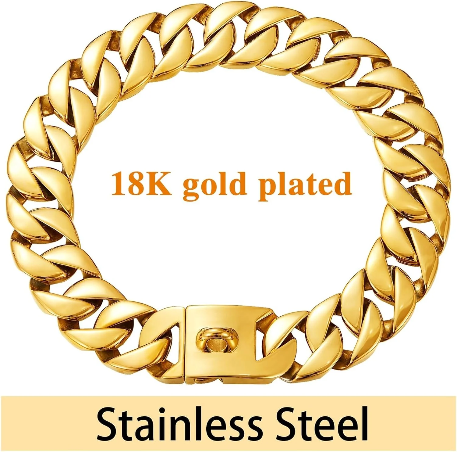 قلاده زنجیری سگ بزرگ، زنجیر کوبایی برای تمرین پیاده‌روی، فولاد ضد زنگ قوی و بادوام (طلایی، 65 سانتی‌متر)