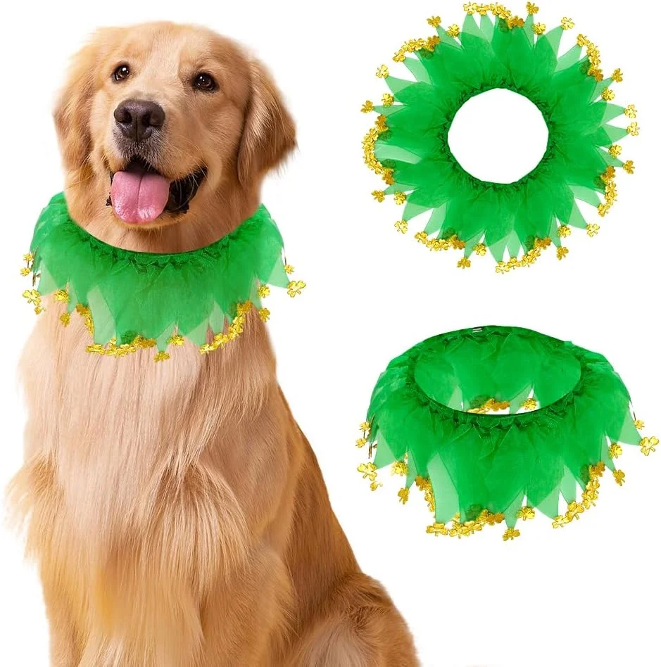 قلاده های فانتزی حیوانات خانگی برای لباس سنت پاتریک، قلاده های سگ الاستیک نرم و زیبا با آویز شبدر برای لباس مهمانی توله سگ و گربه