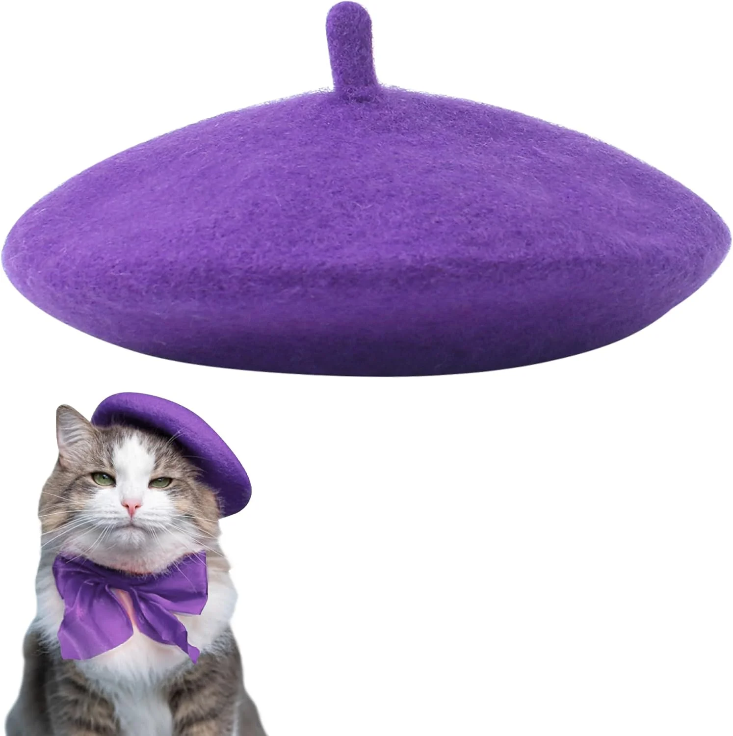 کلاه بره سگ برای سگ های کوچک، گربه، عروسک، کلاه مینی پشمی رنگارنگ، لوازم جانبی خلاقانه، کلاه سر حیوانات خانگی، کلاه هنرمند قارچی فرانسوی، کلاه بافتنی، لوازم جانبی موی یکدست، دکور، لوازم عکس کریسمس - بنفش