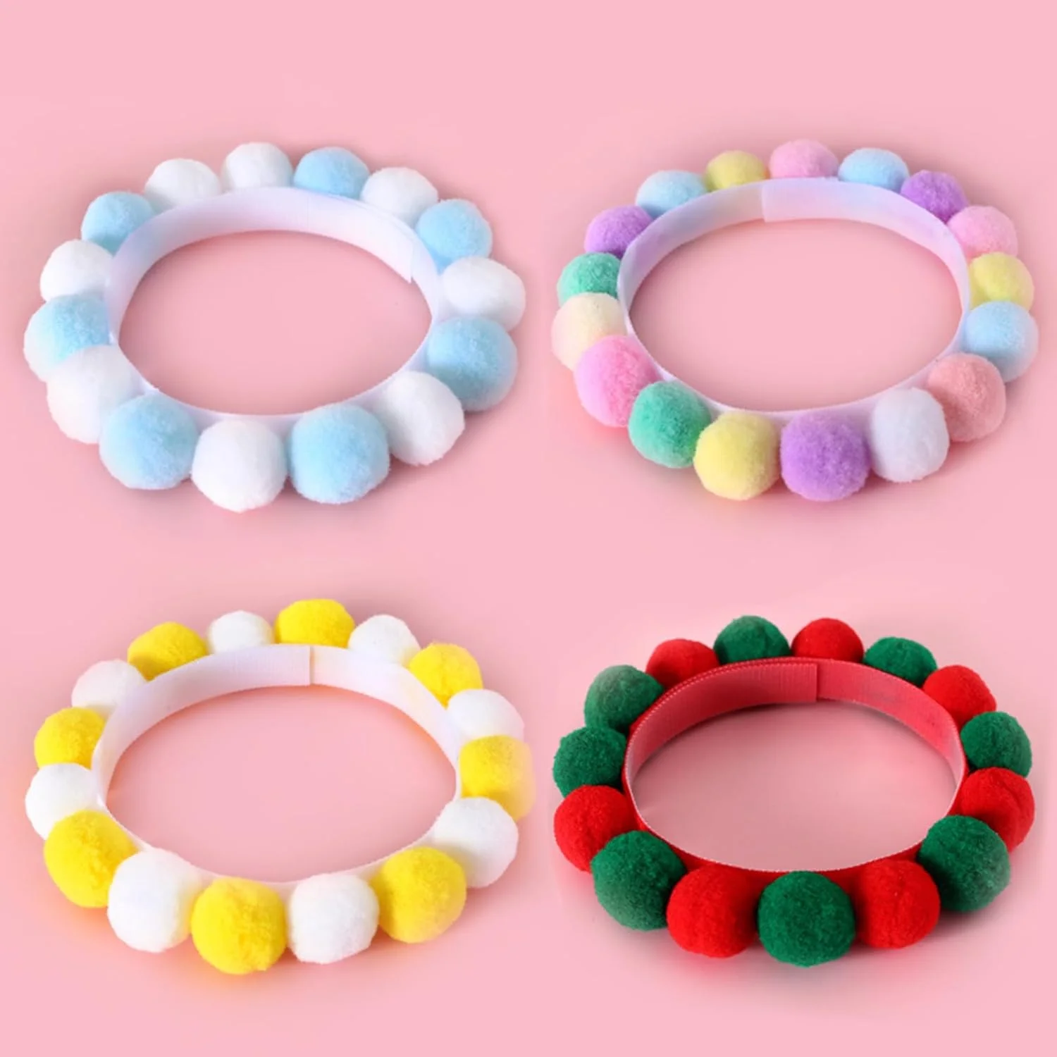 قلاده چسبی رنگارنگ با تزئین پوم پوم قابل تنظیم برای جشن تولد حیوانات خانگی و تزئینات کریسمس