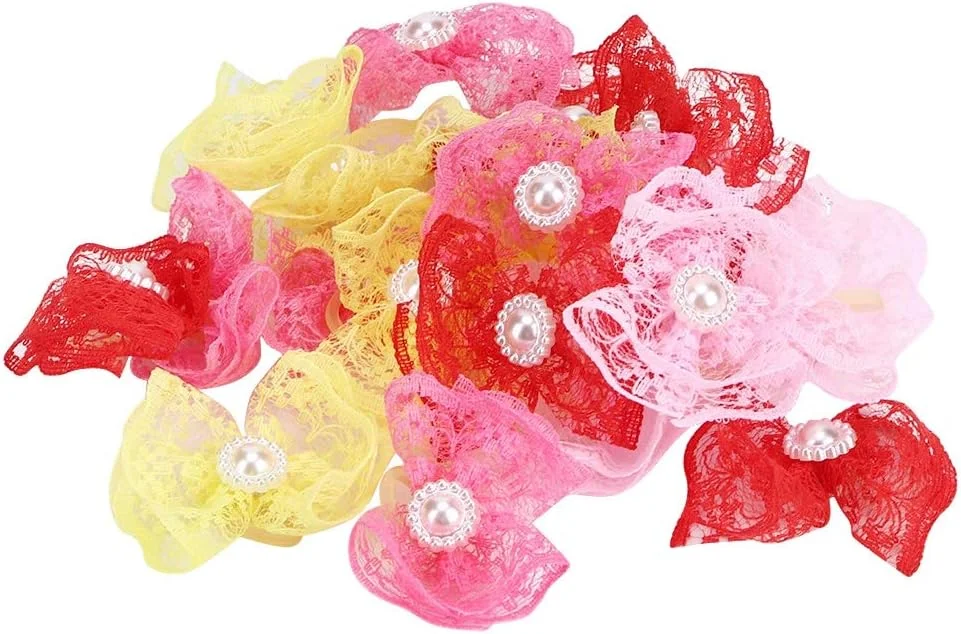 پاپیون موی سگ خانگی رنگارنگ با تزیین مروارید، لوازم آرایش گربه های کوچک برای آراستگی روزانه