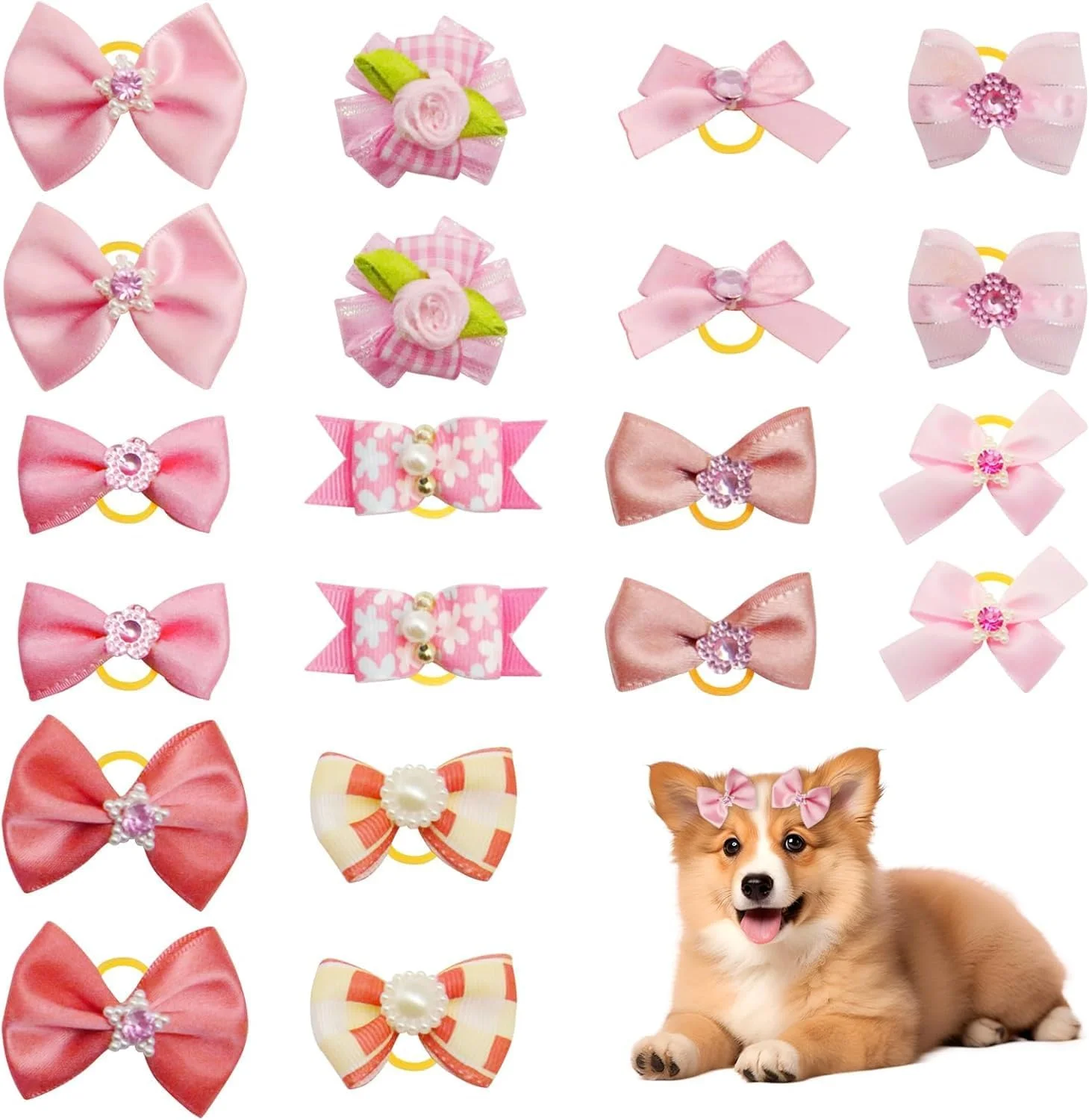 20 عدد پاپیون موی سگ، پاپیون های موی سگ کوچک رنگارنگ، پاپیون های موی الاستیک سگ با کش مو، لوازم آرایشی موی سگ برای سگ های کوچک، مناسب استفاده روزانه و تعطیلات