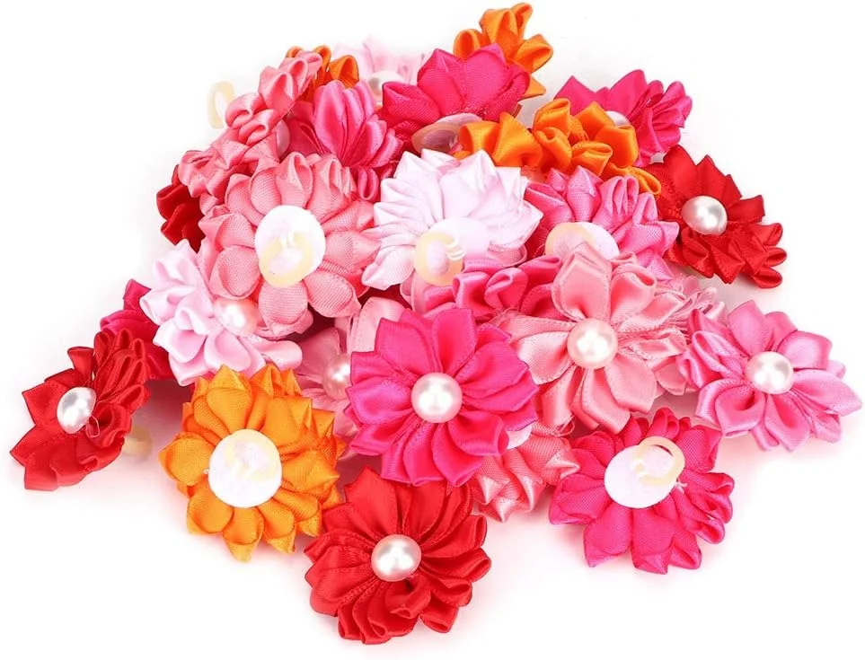 پاپیون موی سگ خانگی رنگارنگ با تزیین مروارید، لوازم آرایش گربه های کوچک برای آراستگی روزانه