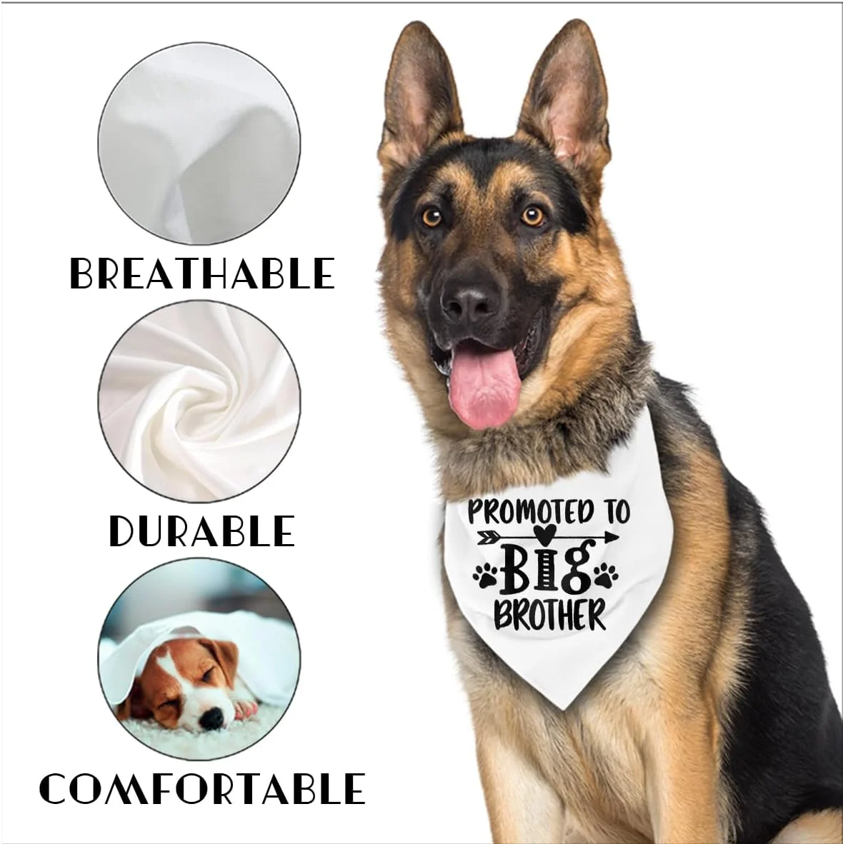 دستمال گردن سگ راحت، روسری رنگ سفید برای سگ های کوچک، متوسط و بزرگ، هدیه سگ برادر بزرگتر، هدیه خنده دار سگ برای جشن تولد، دستمال گردن سگ برادر بزرگتر، 63.5 در 43.18 سانتی متر