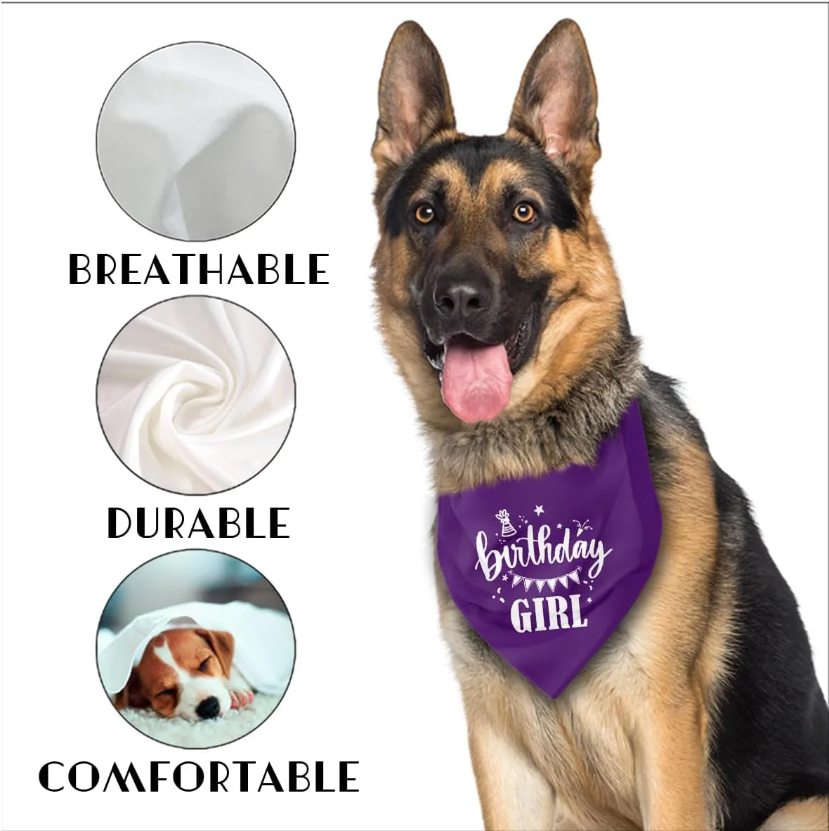دستمال گردن سگ دخترانه راحت، دستمال مرطوب تنفسی، هدیه روسری حیوانات خانگی برای جشن تولد، روسری سگ رنگ بنفش